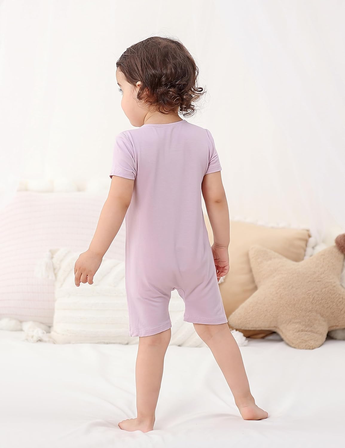 JunNeng Baby 2 Pack Rayon of Bamboo Romper Sleeper 2 Way Zipper Short Sleeve Jumpsuit Zipper Footless One-piece