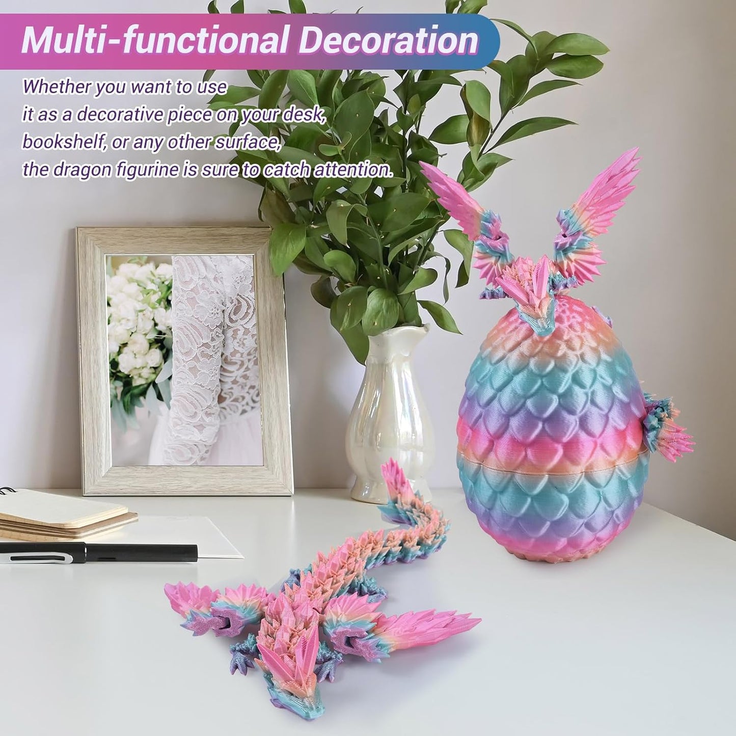 Antetek 3D Printed Dragon with Wings,3D Printed Dragon Egg,3D Printed Dragon in Egg, Movable Articulated Crystal Dragon Eggs with Dragon Inside with Wings