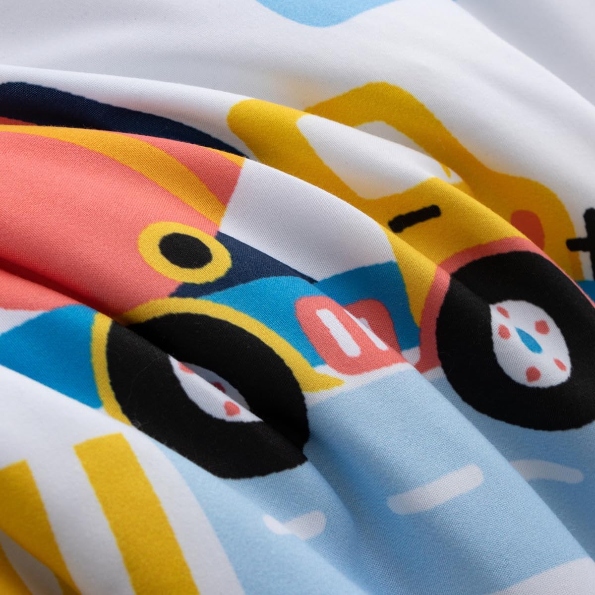 NTBED 4 Pieces Construction Toddler Bedding Set for Baby Boys, Truck Vehicles Excavator Cars Printed, Includes Comforter, Flat Sheet, Fitted Sheet and Pillowcase,Light Blue