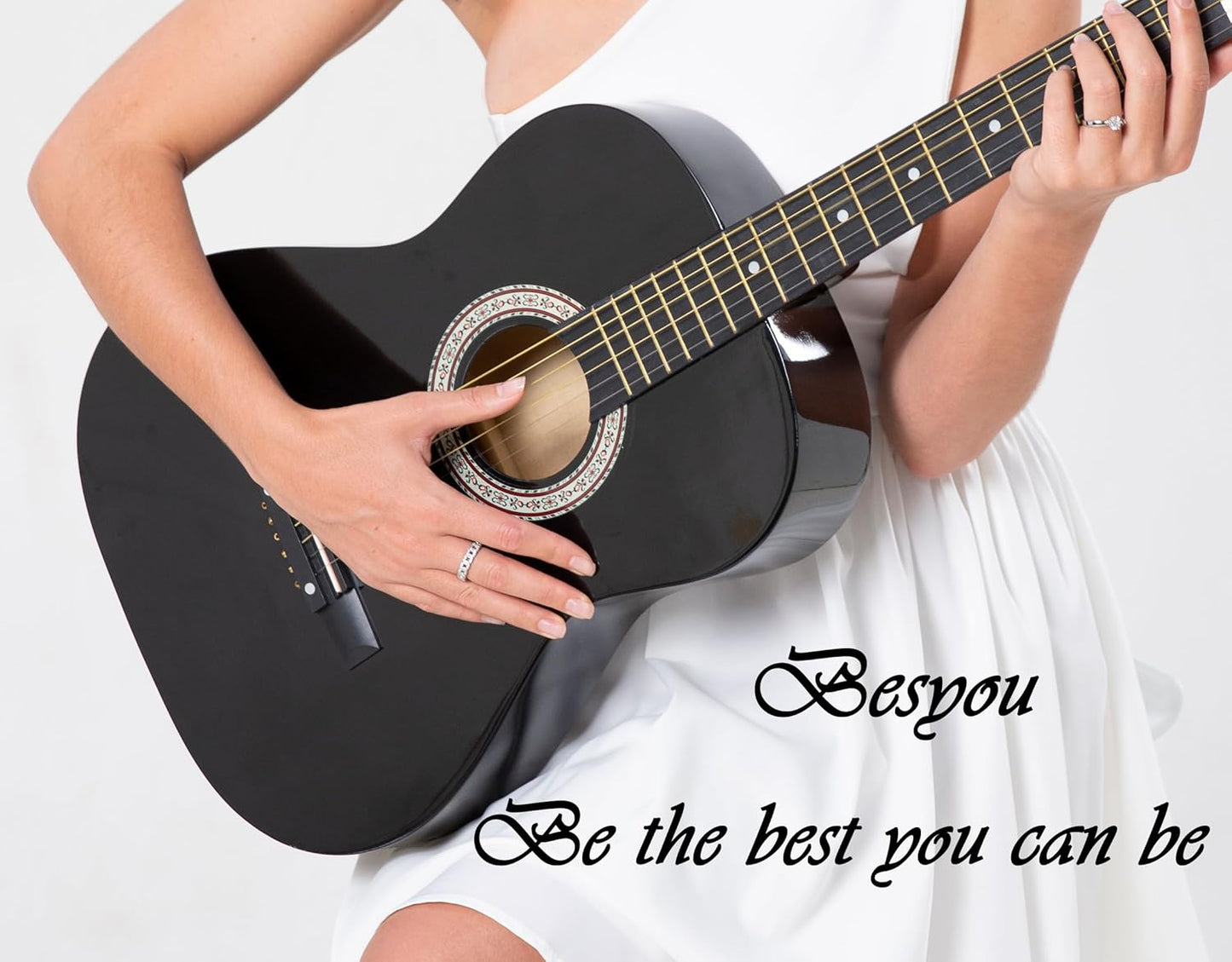 38in Beginner Guitar Acoustic Guitar Basic Starter Kit Tuner Capo Strings Winders Strap Picks Student Kids Adults Guitar Pickguard with Gig Bag