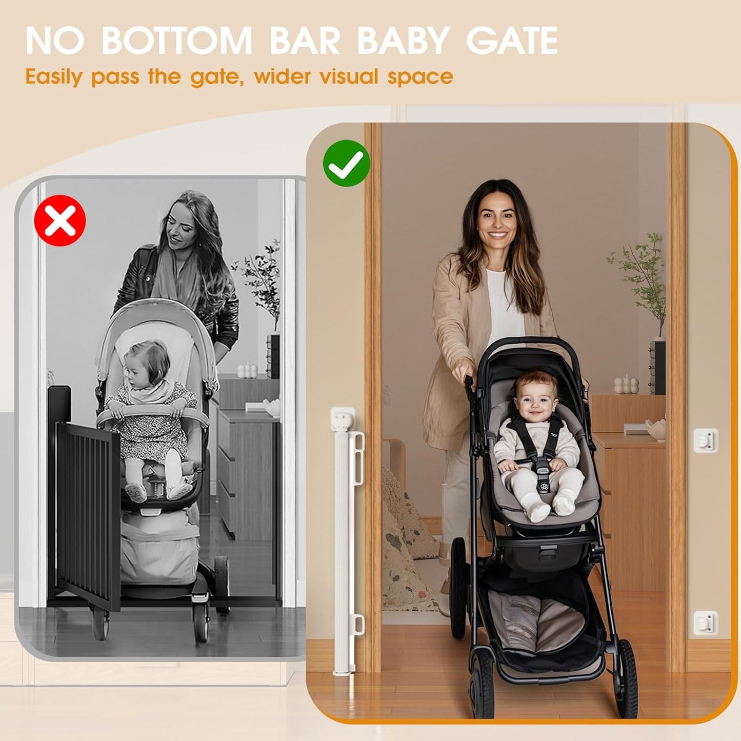 HOMEAL Retractable Baby Gates for Stairs & Doorways, Outdoor Indoor Mesh Dog Gate for Kids or Pet, Extra Wide Baby Gates for Deck, Porch, Hallways, Patio (White, Width Up to 55")