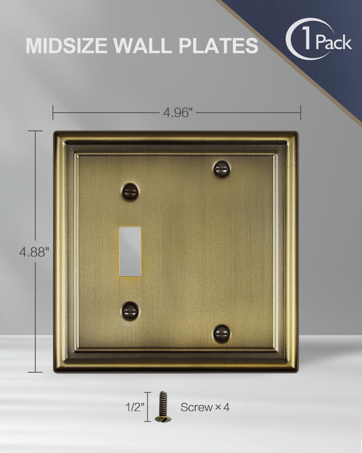 Antique Brass Combination 1 Toggle and 1 Blank Wall Plates, 1-Pack Metal Switch Plates No Device Blank Outlet Covers, 2-Gang, 4.96''*4.88'', Midsize