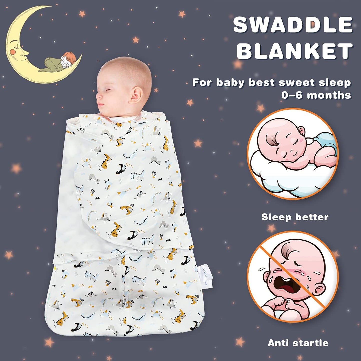 Swaddle-Blanket Baby Girl & Boy Swaddles Newborn Infant Transition 100% Cotton Wrap Blankets, 3-Way Adjustable Wearable Blanket, TOG 1.0 (Dinosaur, Small, 0-3 Month)