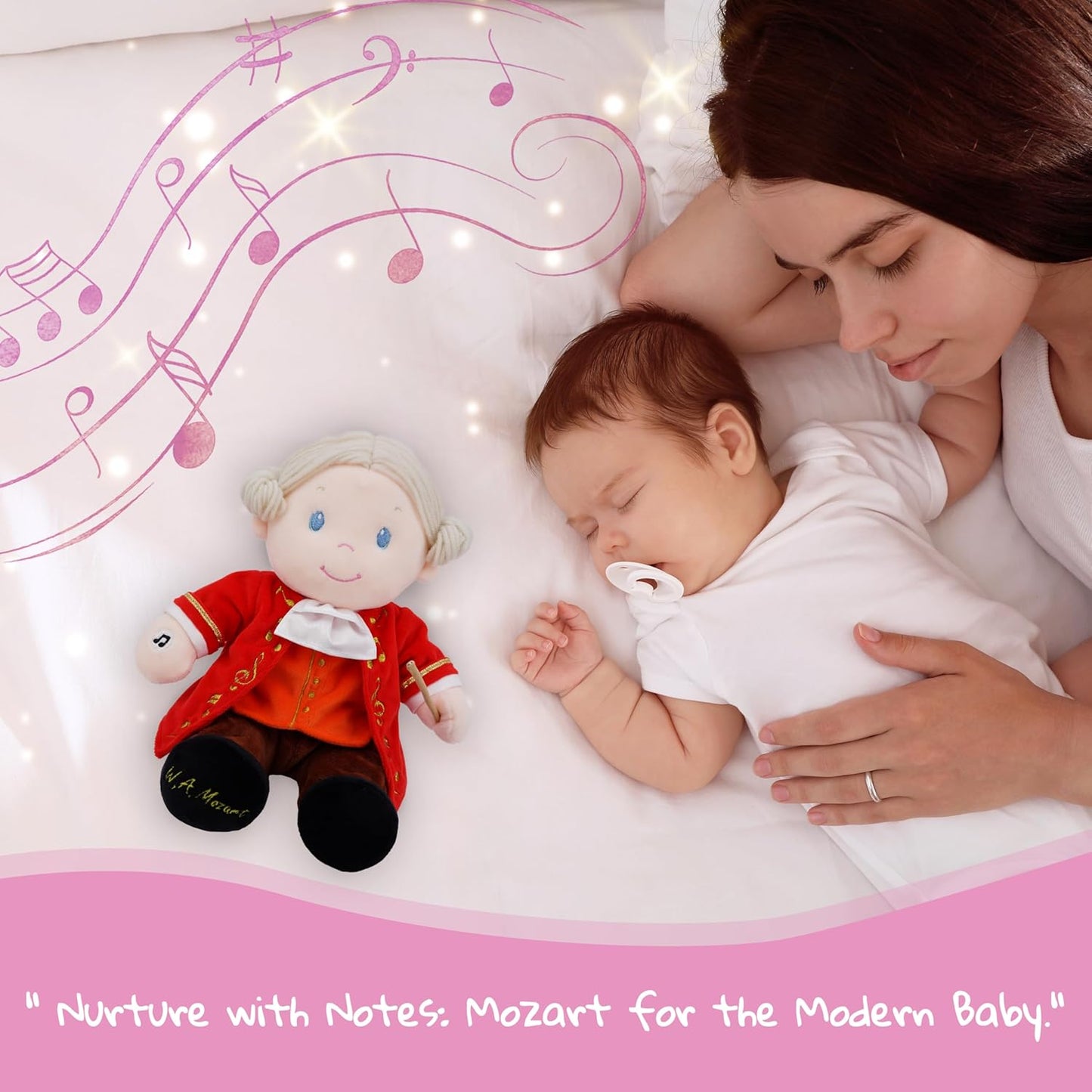 June Garden Sweet Dolly Amadeus Mozart - Master of Classical Music - Interactive Music Playing Stuffed Ultra Soft Baby Doll for Birth and Up