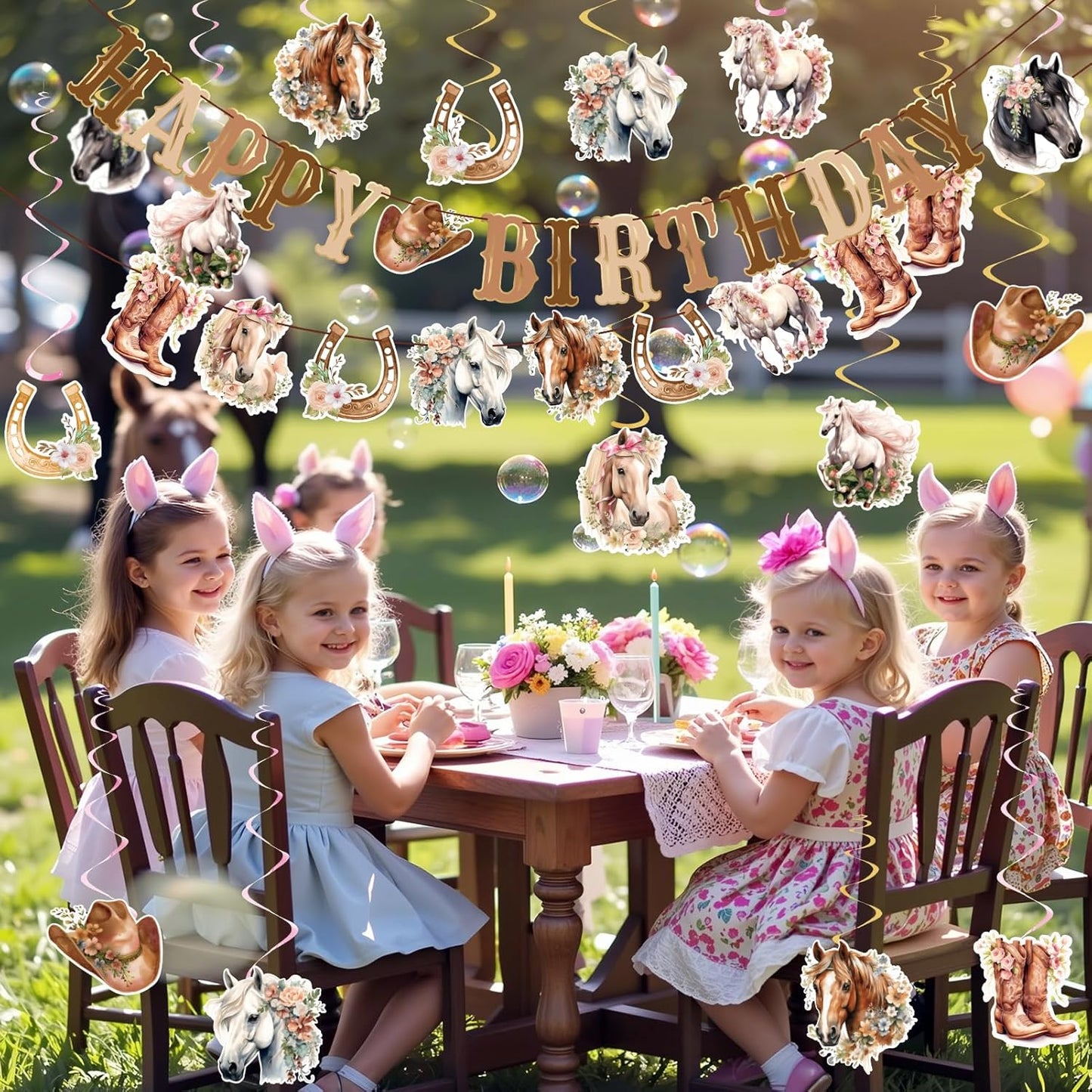Horse Birthday Decorations,Horse Party Decorations for Girls,Cowgirl Hanging Swirls,Happy Birthday Banners, Western Party Supplies Women