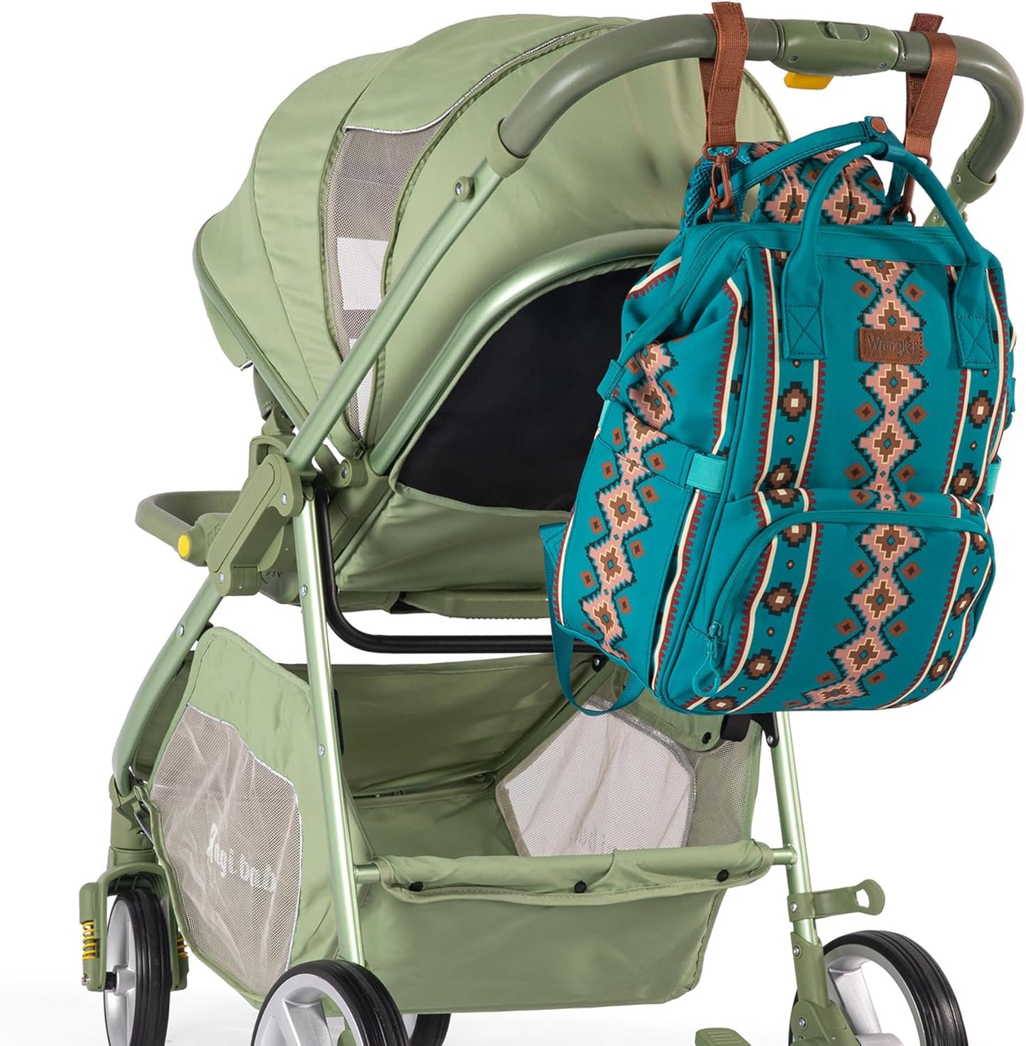 Wrangler Aztec Backpack Organized Daypack Travel Baby Bag with Stroller Strap and Side Bottle Pockets