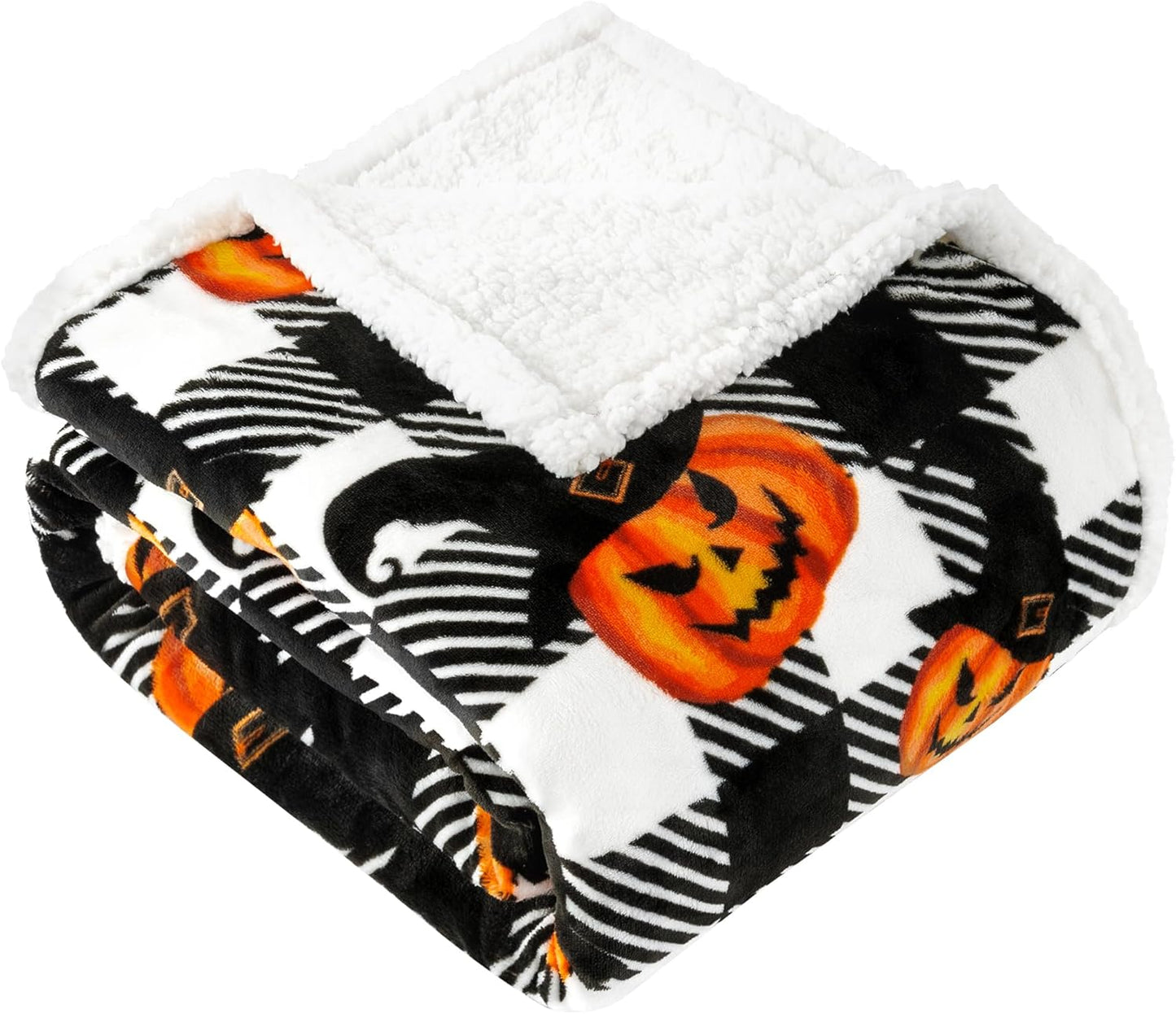 Touchat Halloween Blanket Twin Size 60" X 70",Pumpkin Sherpa Fall Fuzzy Fluffy Soft Cozy Blankets, Fleece Flannel Plush Microfiber Throw for Couch Bed Sofa, Halloween Decor (BlackHalloween)