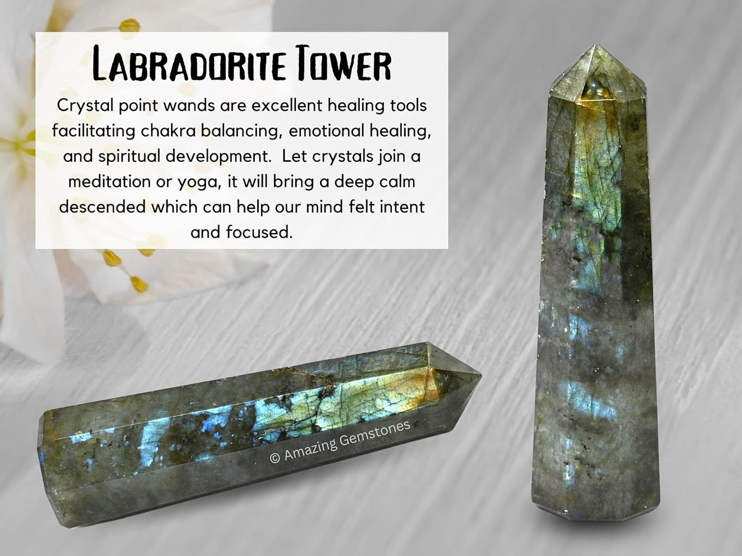 Amazing Gemstone Labradorite Crystal Towers - Natural Healing Crystal Point Obelisk for Reiki Healing and Crystal Grid (2 Inch to 3 Inch)