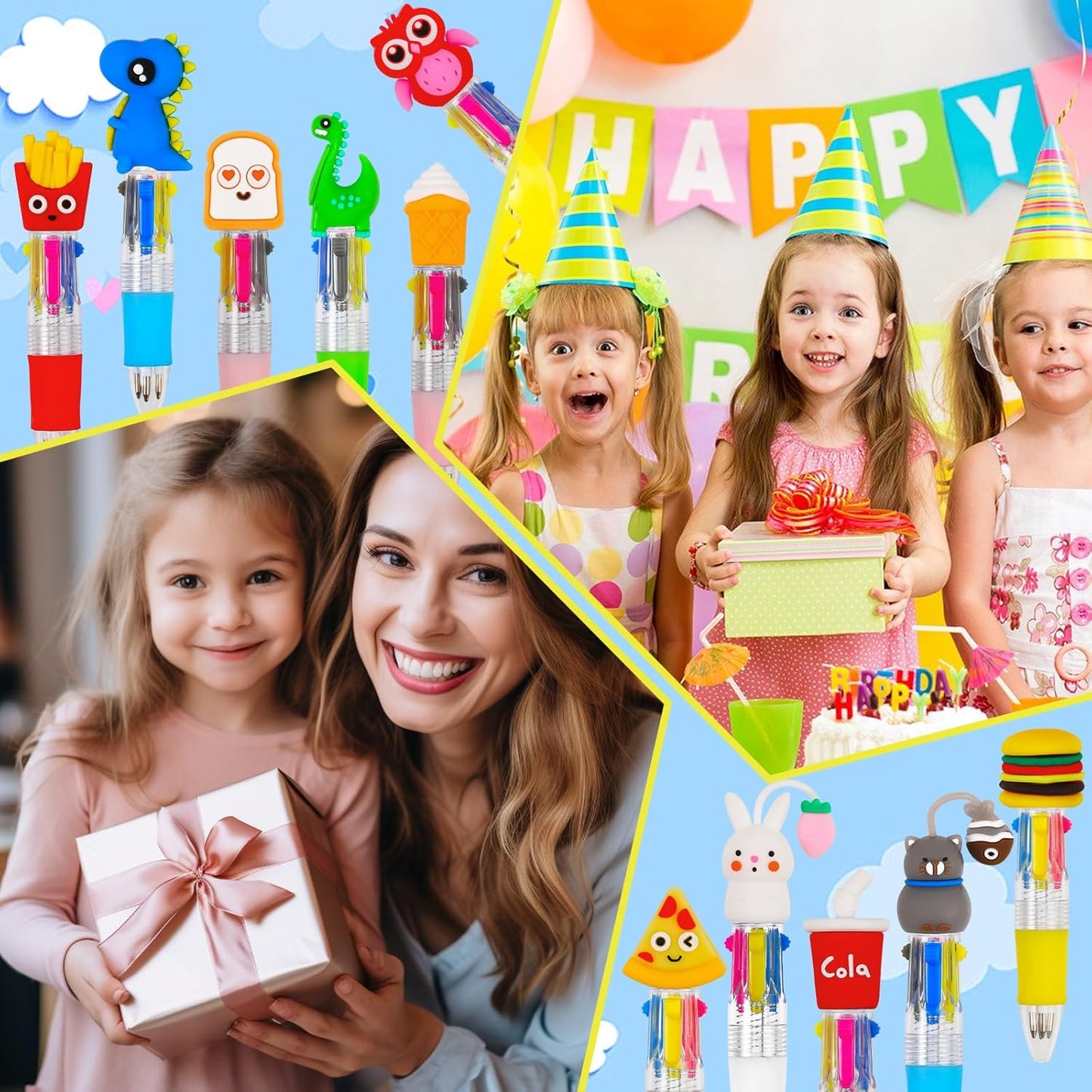 100Pcs Mini Multicolor Pens in One 4-in-1 Cute Pens Bulk for Kids, Ballpoint Pen for Birthdays and Children's Parties, Fun Gifts Assorted Ink Kawaii Pen