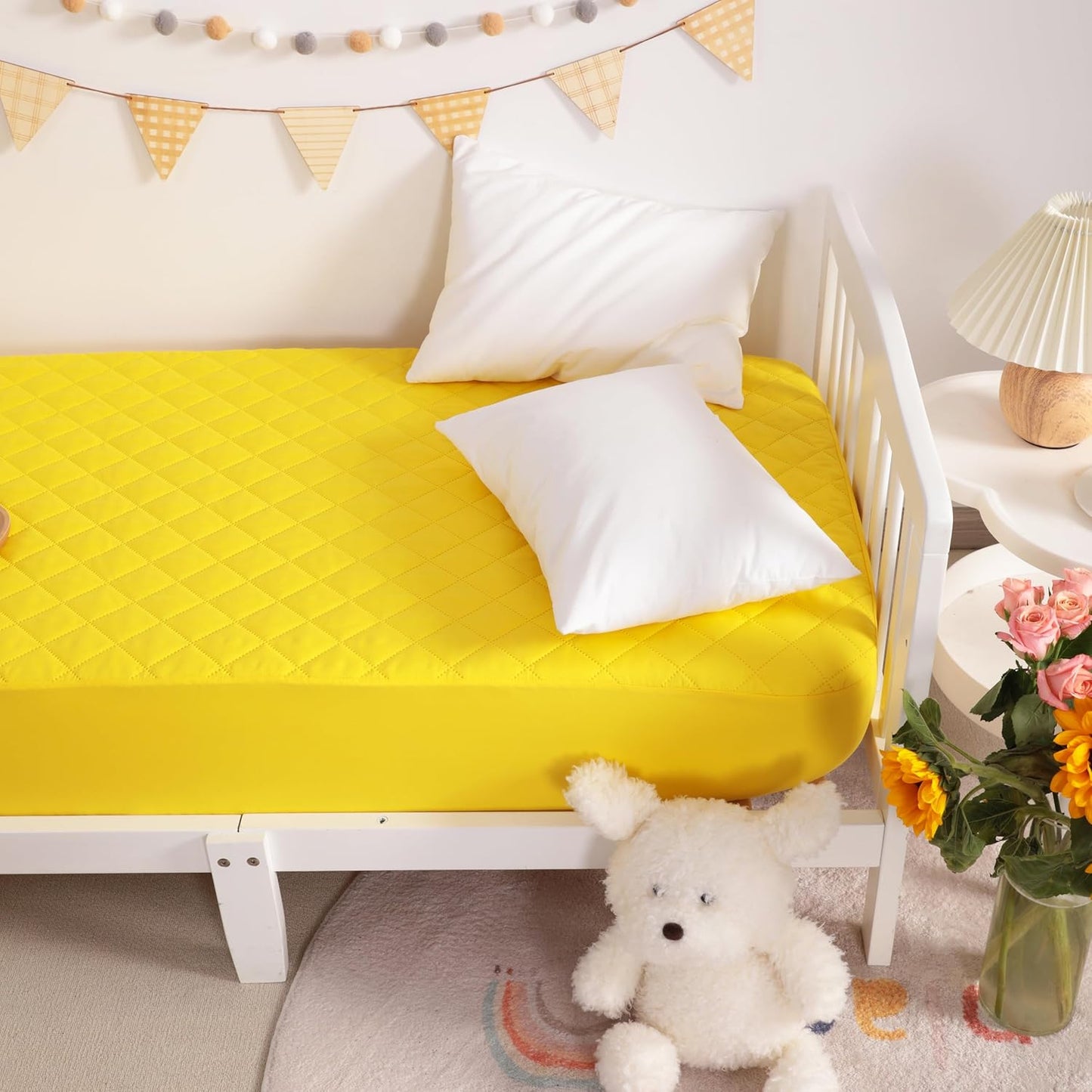 NTBAY 2 Pack Waterproof Mini Crib Mattress Protector, Quilted 24"x38" Fitted Mattress Cover - Machine Washable - Soft and Breathable Baby Mattress Pad Sheet for Mini Crib and Baby Playards, Yellow