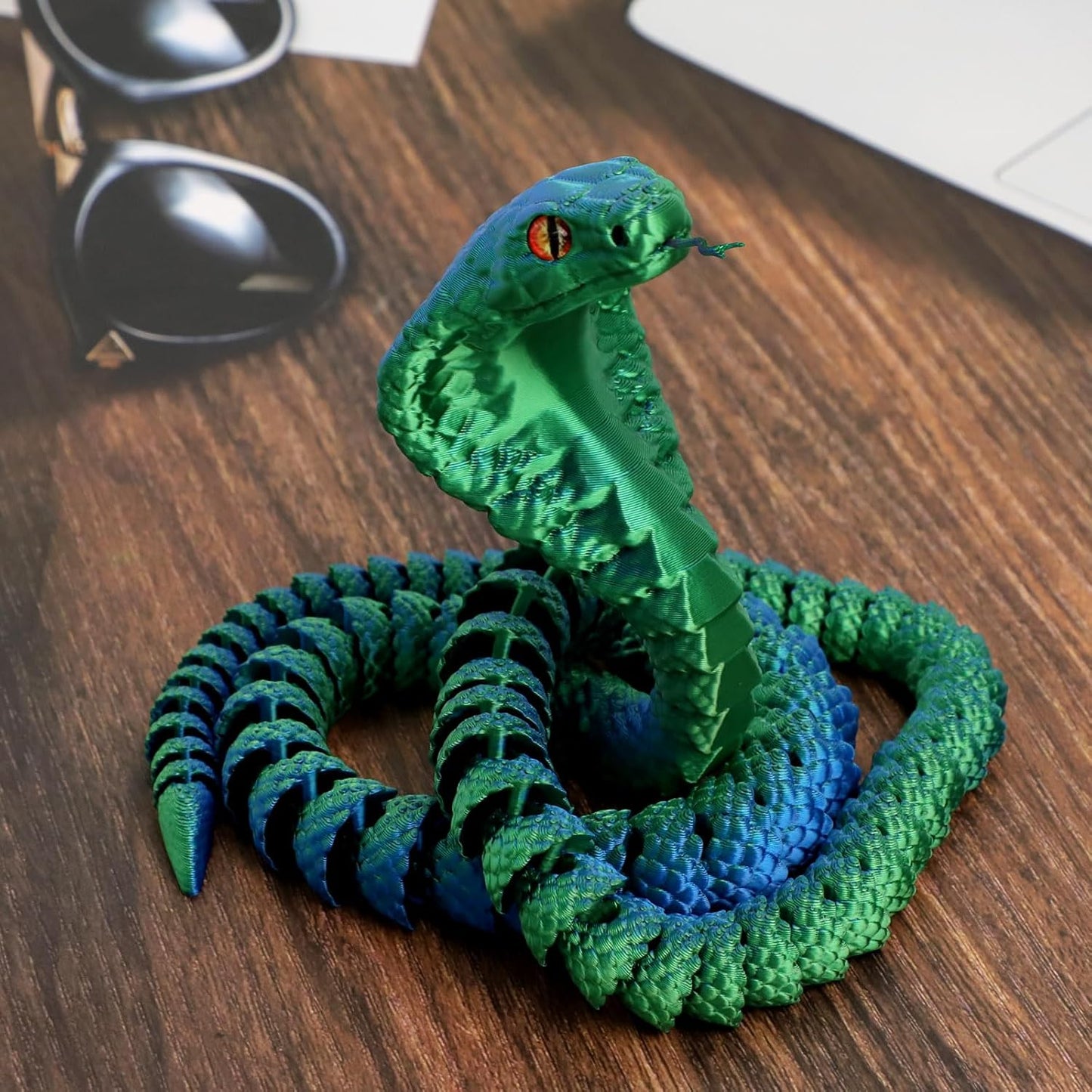 25" 3D Printed Snake, 3D Printed Fidget Animals,3D Crystal Snake Flexible Joints Home Decor Executive Desk Toys,Home Office Decor Executive Desk Toys for Autism/ADHD (Black (Blue)