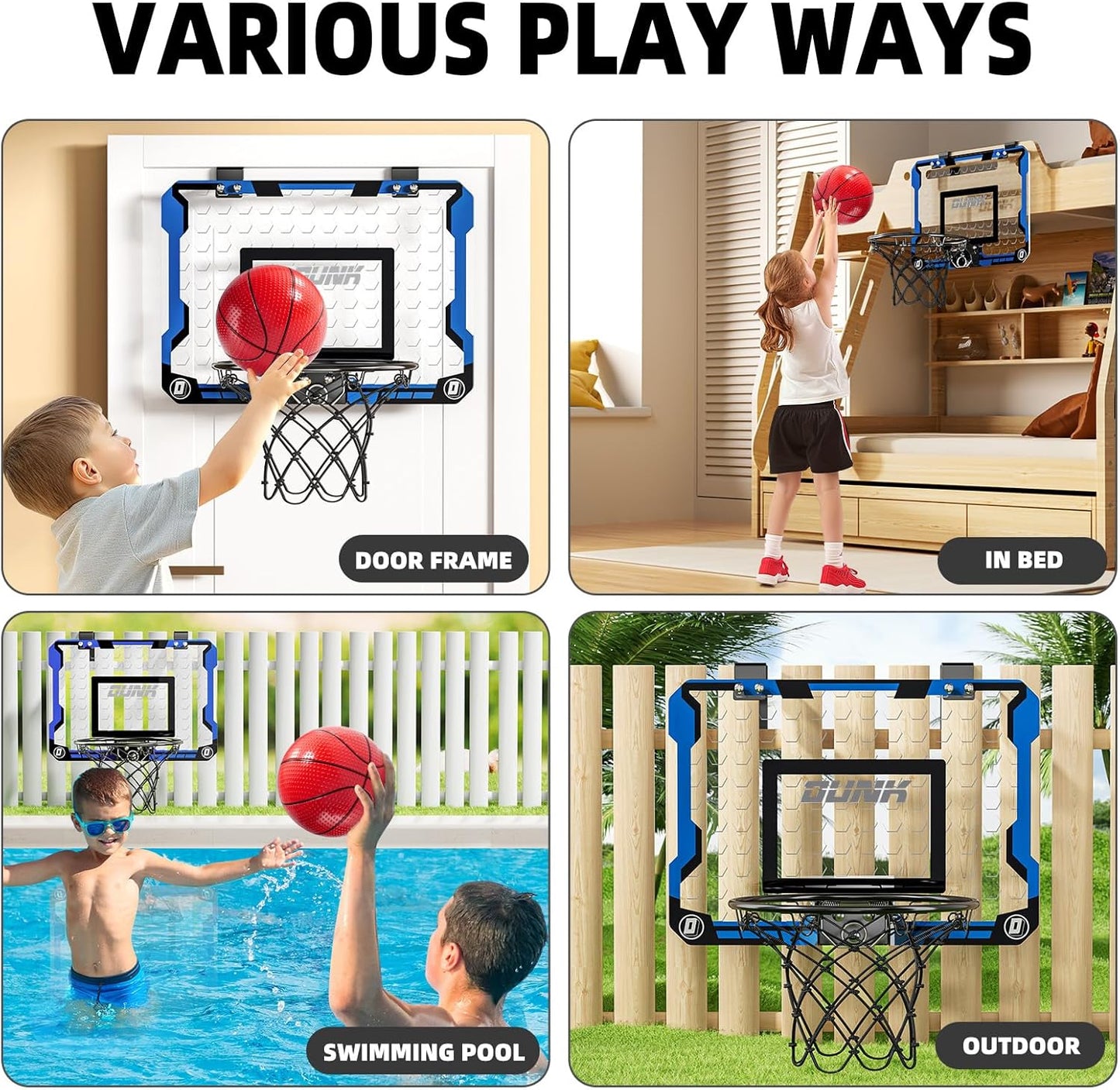 Indoor Basketball Hoop for Kids, Over The Door Mini Basketball Hoops, Mini Hoop with 4 Balls, Kids Basketball Hoop Sport Toys Gifts for 5 6 7 8 9 10 11 12+ Year Old Boys