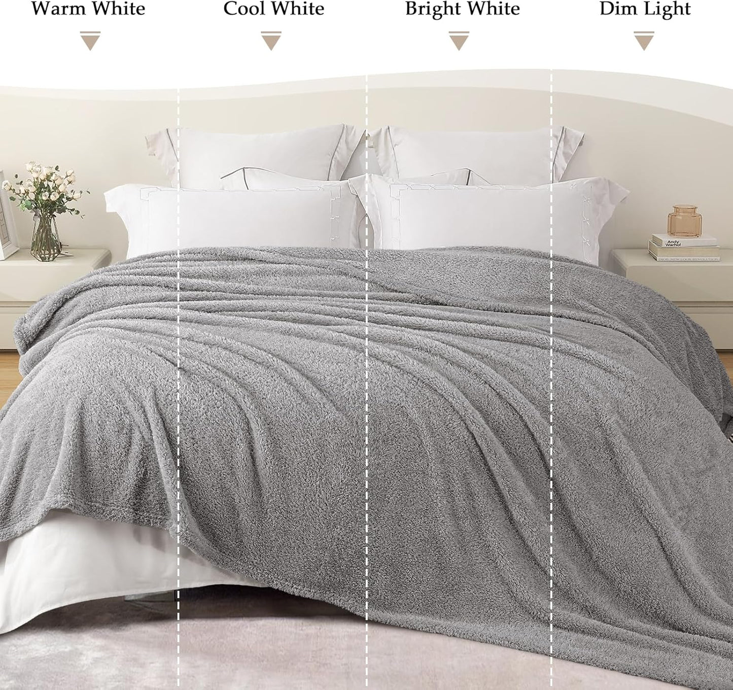 Exclusivo Mezcla Fleece Blanket for Couch, Soft and Cozy King Blankets for Women Men Girls Kids, Suitable for All Seasons, Light Grey, 90x104 Inches