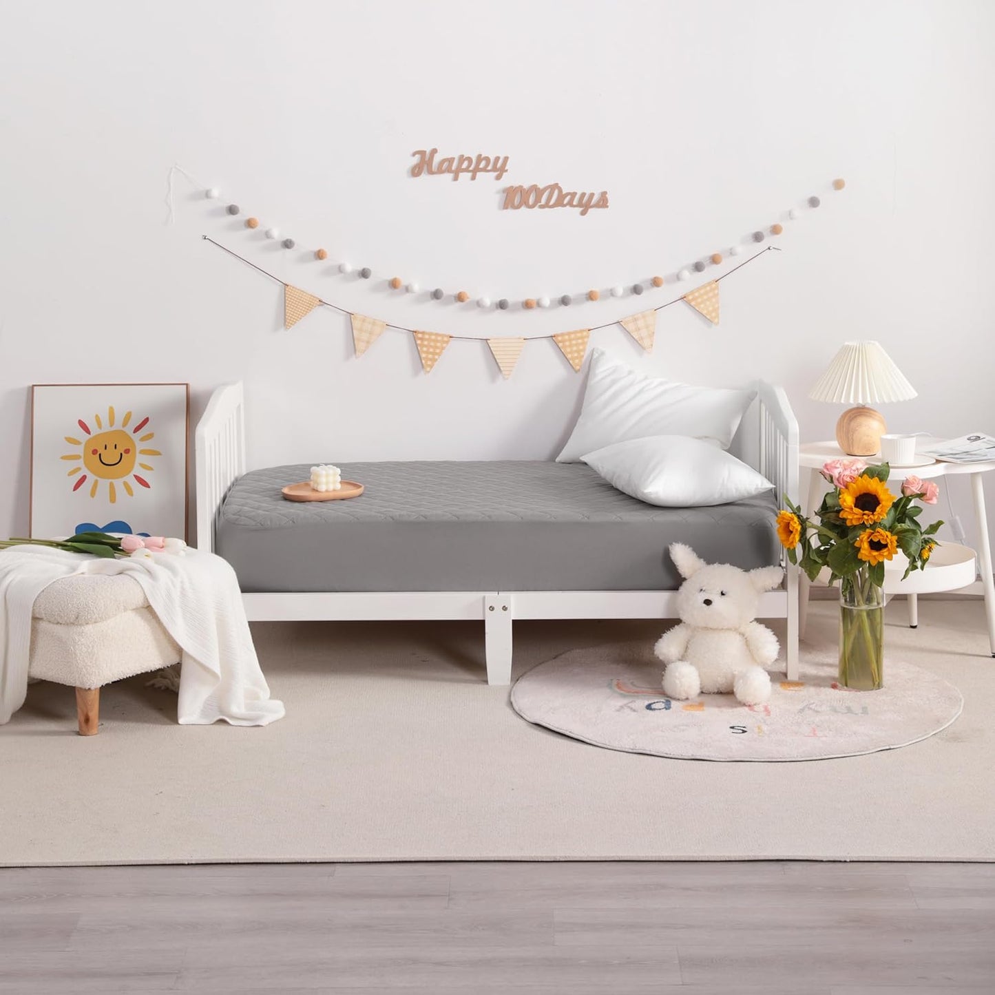 NTBAY 2 Pack Waterproof Crib Mattress Protector, Quilted 28"x52" Toddler Fitted Sheet - Machine Washable - Soft and Breathable Mattress Pad Cover for Crib, Nursery, Daycare, Cot, Smoke Grey