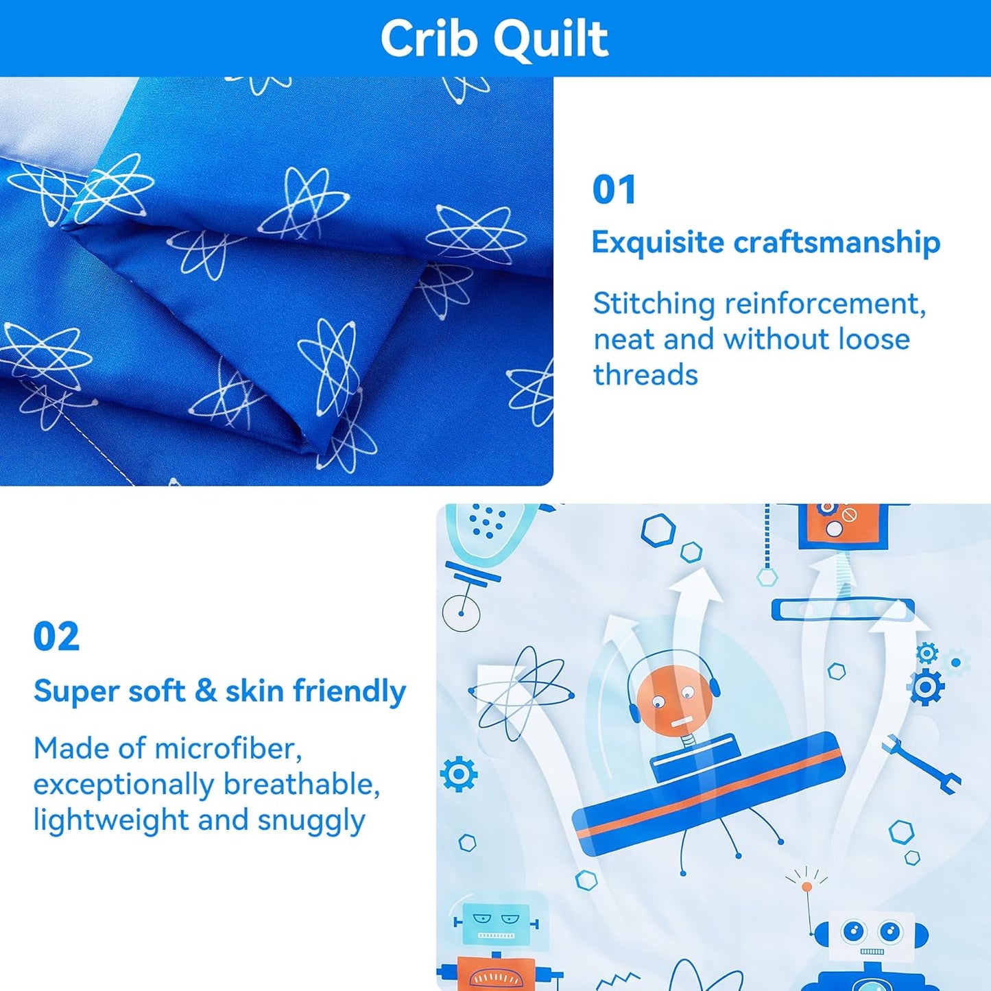 Viviland 3 Pieces Baby Bedding Set for Boy Girls, Baby Bedding Set for Newborn, Infant & Toddler - Robot