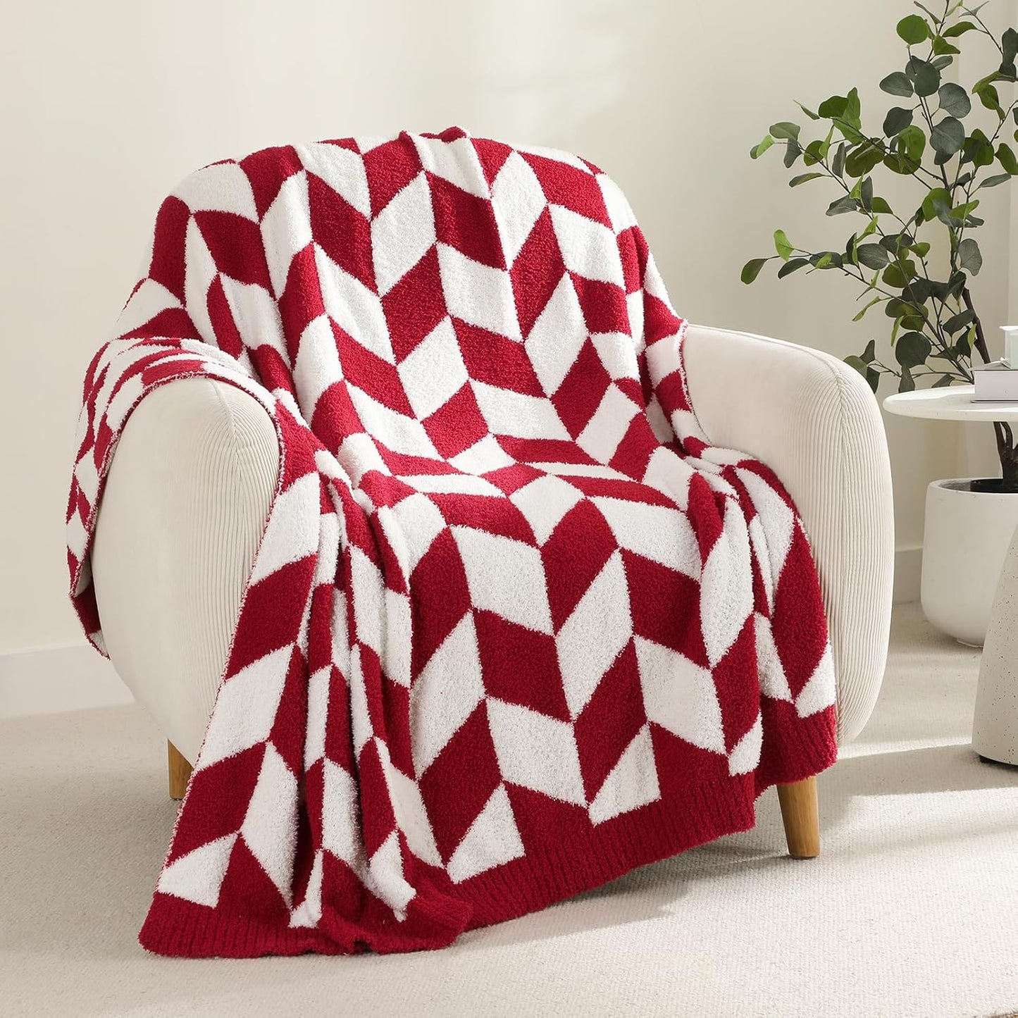 Snuggle Sac Chevron Red Throw Blanket for Couch, Super Soft Christmas Blankets Cozy Knit Fuzzy Plush Lightweight Throws for Sofa, Bed, Red,50x60 inches