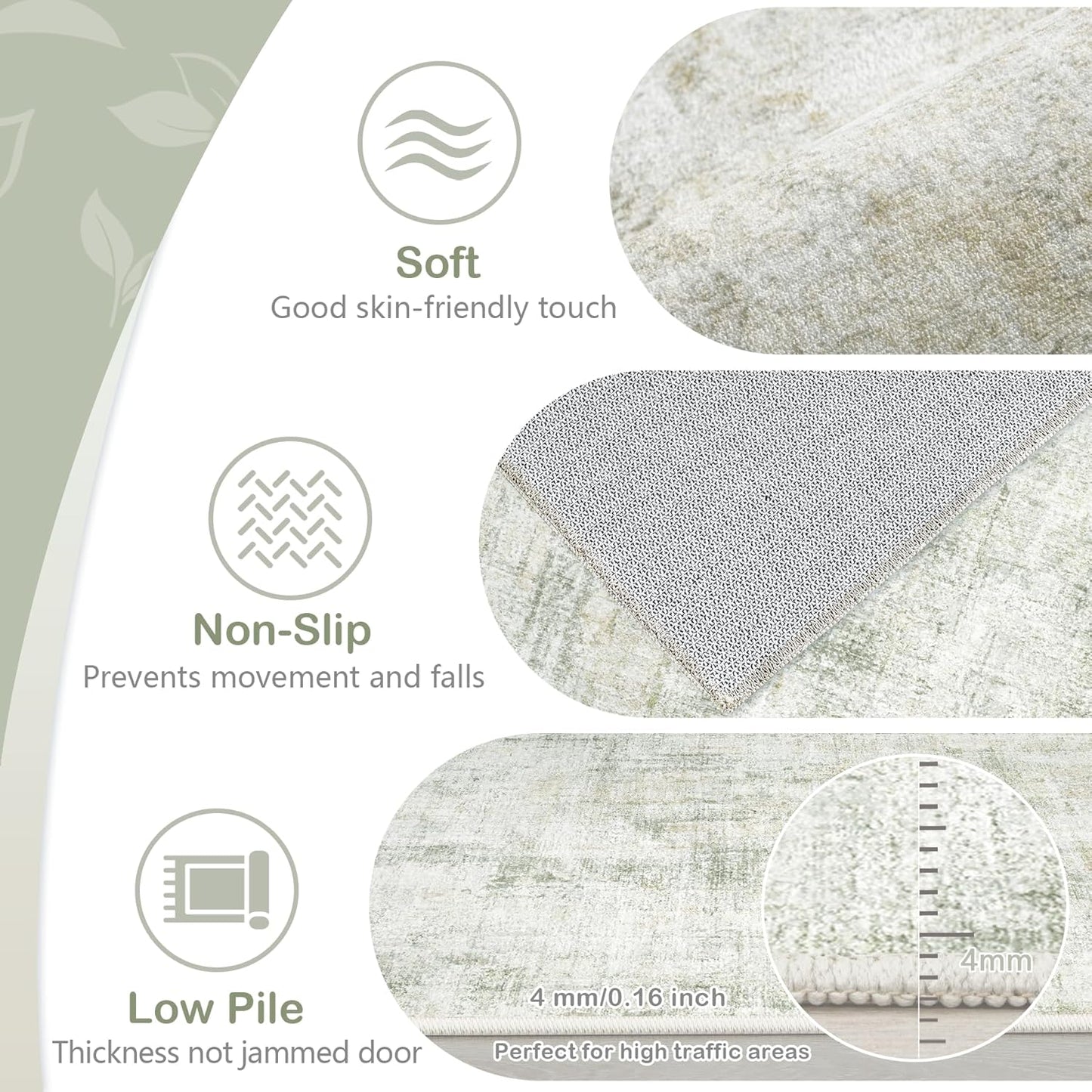 Area Rugs 5x7 Living Room: Washable Rug Modern Abstract Rugs Soft Non Slip Neutral Rug Stain Resistant Indoor Carpet for Bedroom Kitchen Dining Room Nursery Home Office Rugs(Green Brown,5'x7')