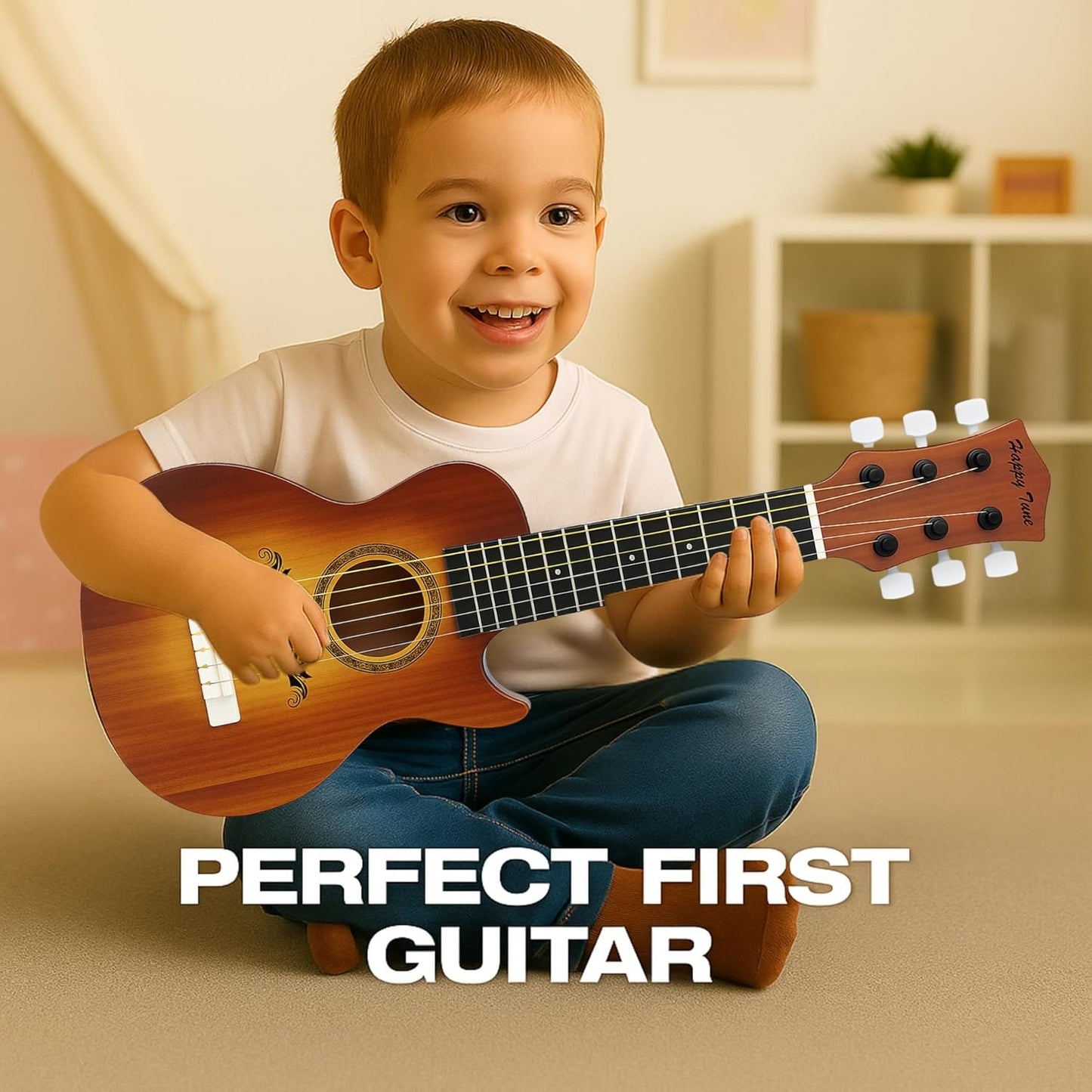 23" Acoustic Guitar, Kids 6 String Toy Guitar - Realistic Steel Strings - Beginner Practice First Musical Instrument for Children, Toddlers (Brown)