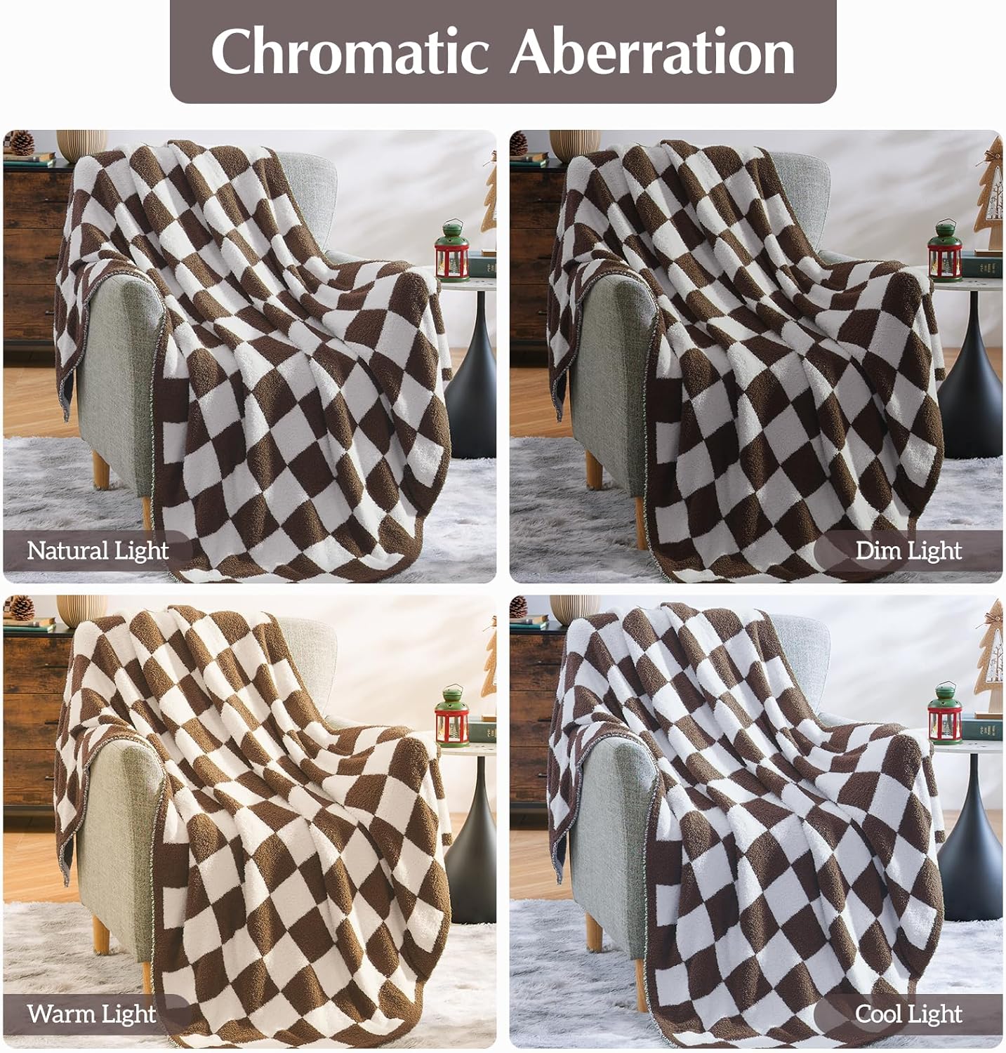 WRENSONGE Checkered Throw Blanket, Coffee Soft Cozy Fluffy Warm Hand Made Throw Blankets for Couch, Sofa, Chair, Bed, Camping, Picnic, Travel Lightweight Bed Blanket - 60"*80"