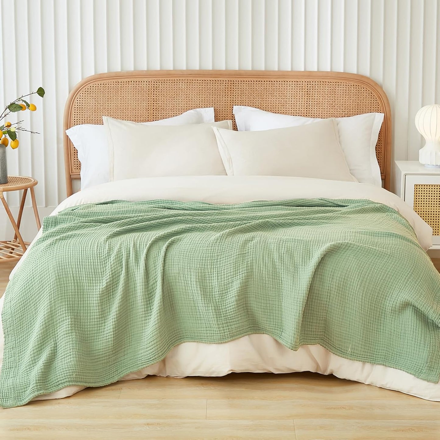 EMME Cotton Twin Blanket for Couch Soft Airy Muslin Bed Blankets Lightweight Breathable Blanket All Season Gauze Blanket, Sage Green