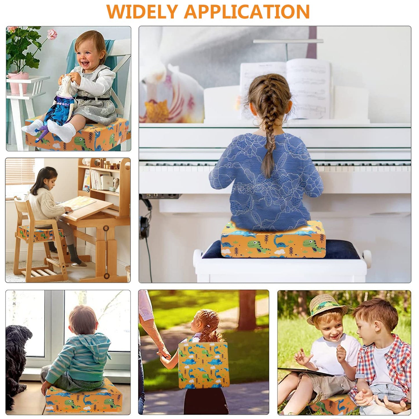 Toddler Booster Seat for Dining Table - 4in Cushion, Portable Booster for Baby, Adjustable Kids Chair Height, Washable Seat Pad Mat