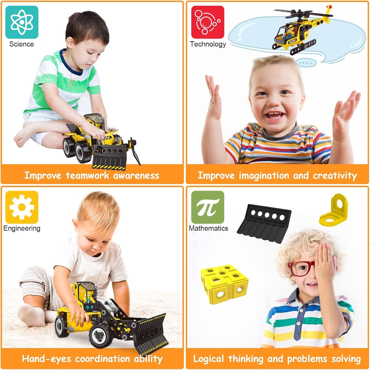 HOMETTER Building Toys for Age 5 6 7 8+ Year Old Boys Gift, 6 in 1 Engineering Toys, STEM Learning Toys Educational Building Set