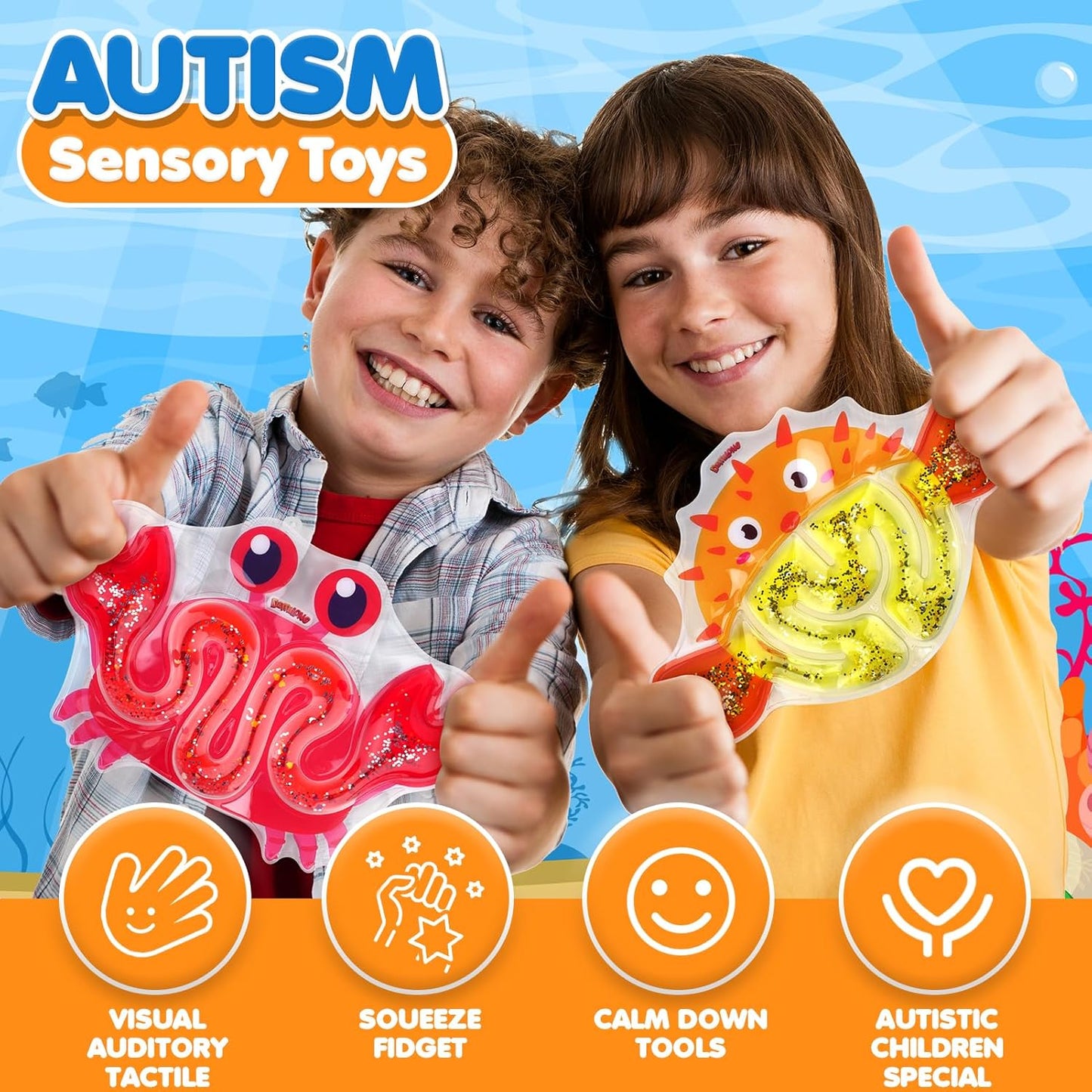 Autism Sensory Toys for Kids: 3 Pack Fidget Toy Sensory Tube Filled with Colorful Goo, Glitter - Animal Sensory Toys for Kids with Autism - Goodie Bag Stuffers, Fidgets for Classroom, kids Prizes
