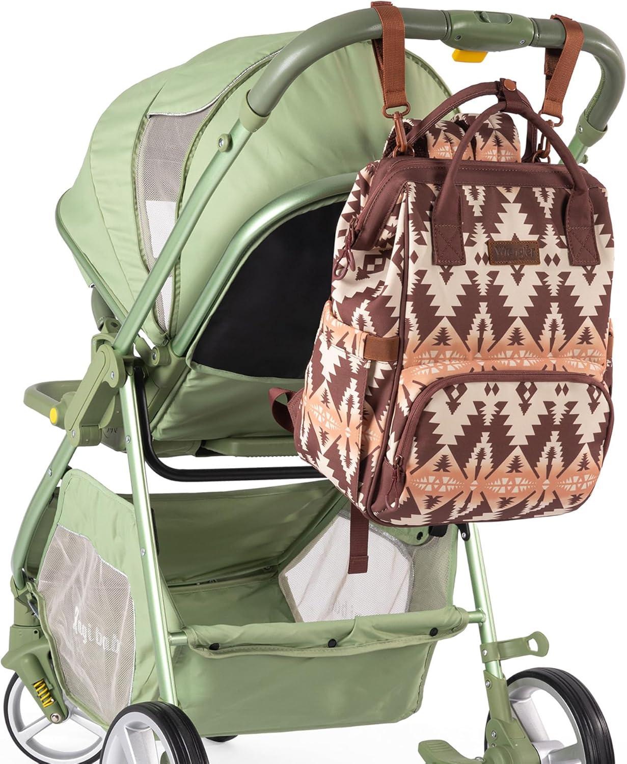 Wrangler Aztec Backpack Organized Daypack Travel Baby Bag with Stroller Strap and Side Bottle Pockets WG2204-9110BR