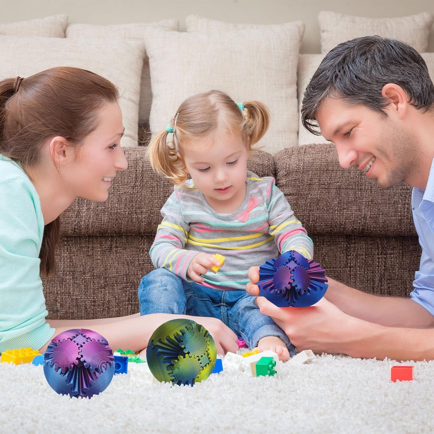 3D Printed Gear Ball Spin Ball, 4inch Large Gear Ball Fidget Toy, Gear Sphere Cube Puzzle, Gearball Fidget Desk Toy, Gearsphere Steampunk Whirling Wonder Fidget Stress Ball (Blue Hot Pink)