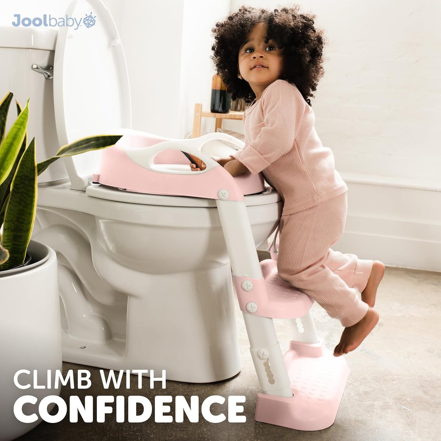 Jool Baby Potty Training Seat with 2 Step Ladder for Toddlers - Soft Cushioned Seat & Splash Guard, Adjustable Height (Pink)