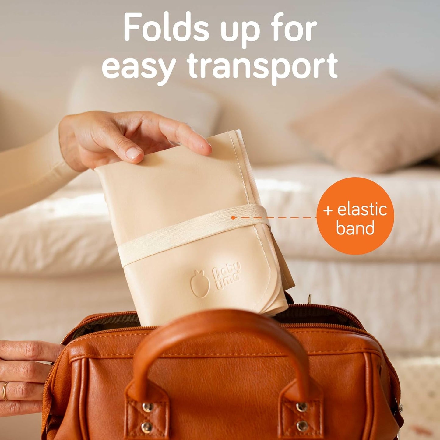 Baby Uma Vegan Leather Baby Changing Mat - Waterproof & Wipeable Changing Pad, XL for Growing Babies, Non-Toxic, Lead-Free & Phthalate-Free, Folds up for Easy Transport, 30″ x 16″ (Ivory)