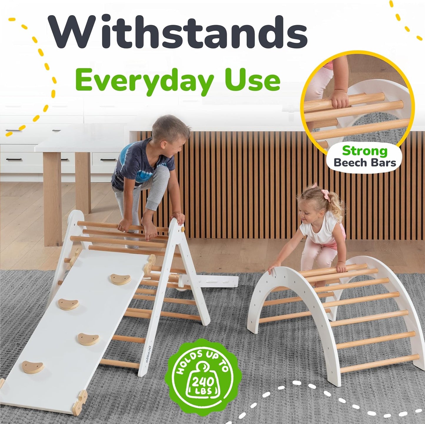 6-in-1 Pikler Triangle Climbing Set - Climbing Toys for Toddlers - Montessori Climbing Set - Indoor Wooden Play Gym for 2-6-Year-Olds - White