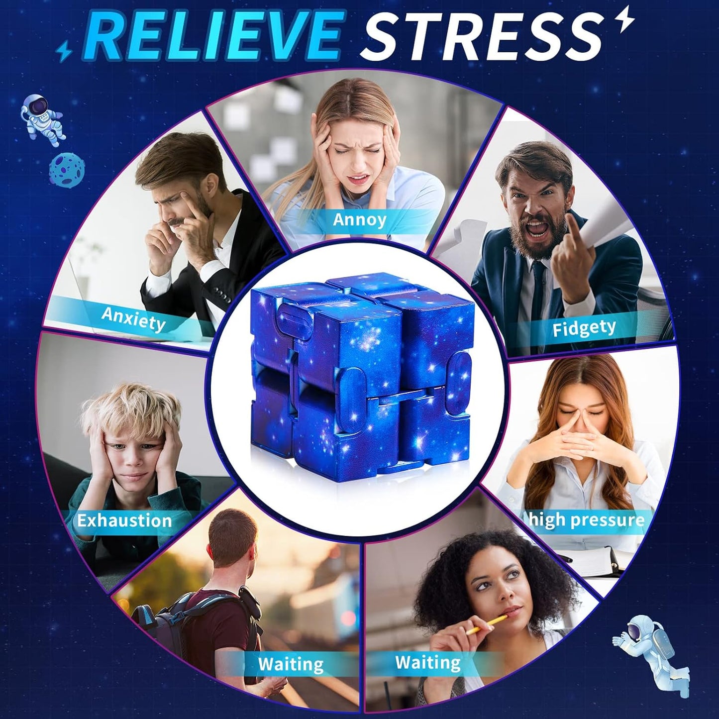 20 Pcs Galaxy Infinity Cube Toy Bulk with Drawstring Bag Mini Blocks Cube Gadget Sensory Toy Stress Anxiety Relief Magic Puzzle Flip Hand Held Fidget Blocks Party Stuffers for Kids Adults ADHD