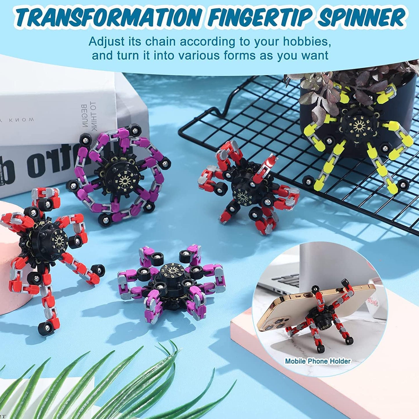 10pcs Random Fidget Spinners,DIY Deformable Robot Fingertip Toys,Decompression Spinner,Deformable Creative Mechanical Gyro Toys,Stress Relief Mechanical Chain Toy for Kids Adults,Party Supplies