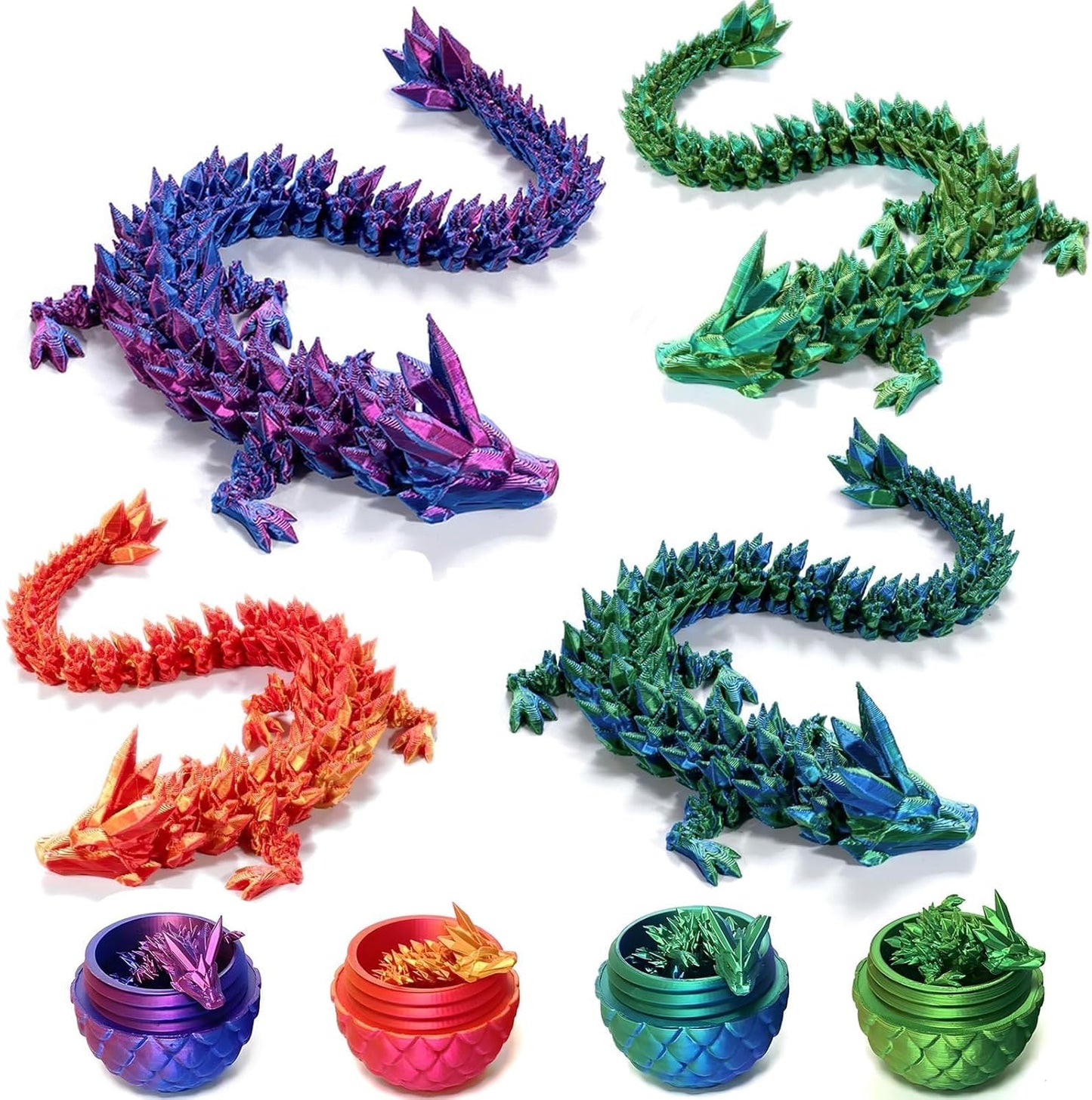 3D Printed Dragon Eggs with Dragon Inside, Articulated Crystal Dragon in Egg , Executive Dragon Fidget Desk Toys for Gifts, Home Office Decor (Green)