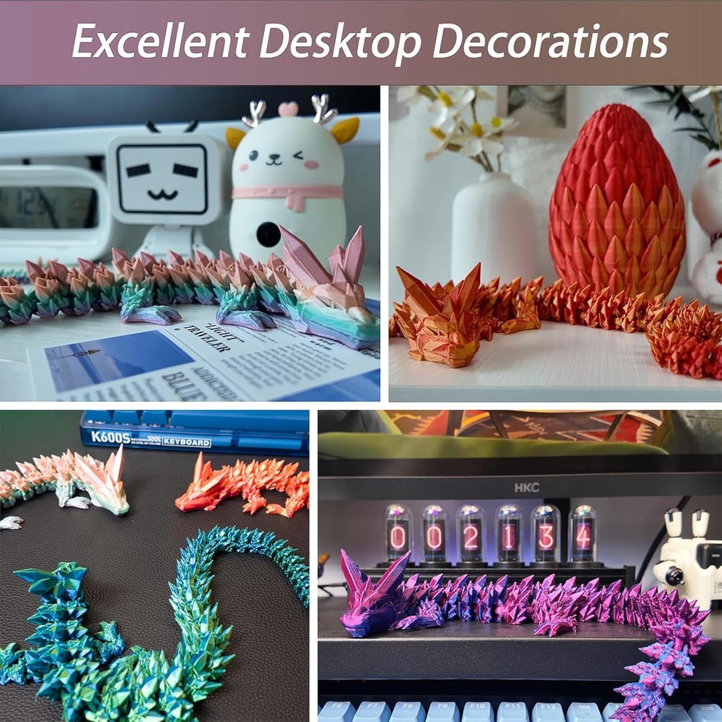 3D Printed Dragon Egg, 15 inchs Black Dragon Toy,Articulated Crystal Dragon,Glow in Dark Fidget.Cool