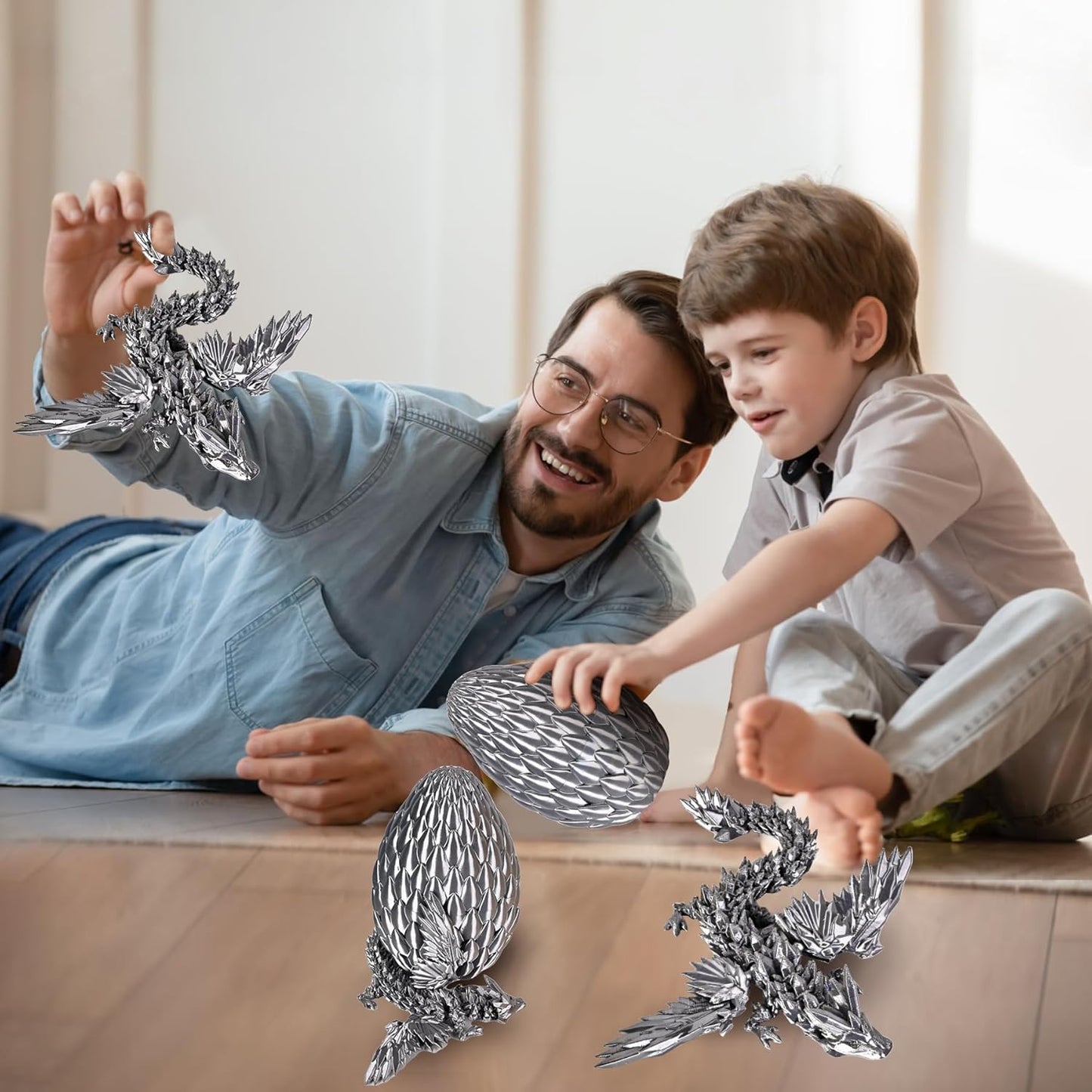 12inch Fly Dragon Egg, Year of The Dragon, 3D Printed Dragon, Executive Desk Toys, Articulated Dragon, Fidget Toys Gifts for Graduates Students Teachers Adults (Grey)