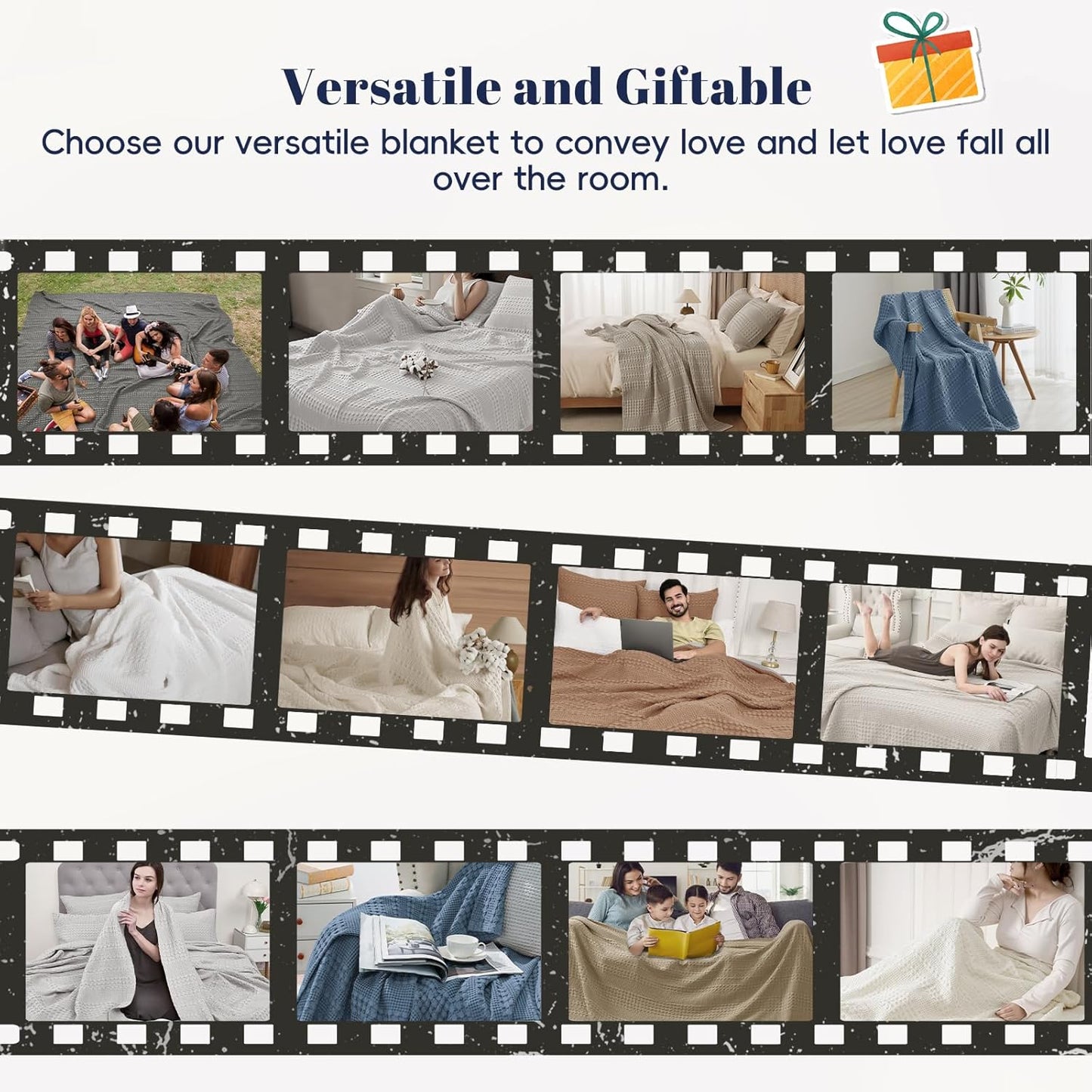 PHF 100% Cotton Waffle Weave Throw Blanket, Soft Lightweight Breathable Cozy Summer Throws for Couch Bed Sofa, Luxury Aesthetic Woven Blanket for Home Decor & Office, 50"x60", Bright Navy