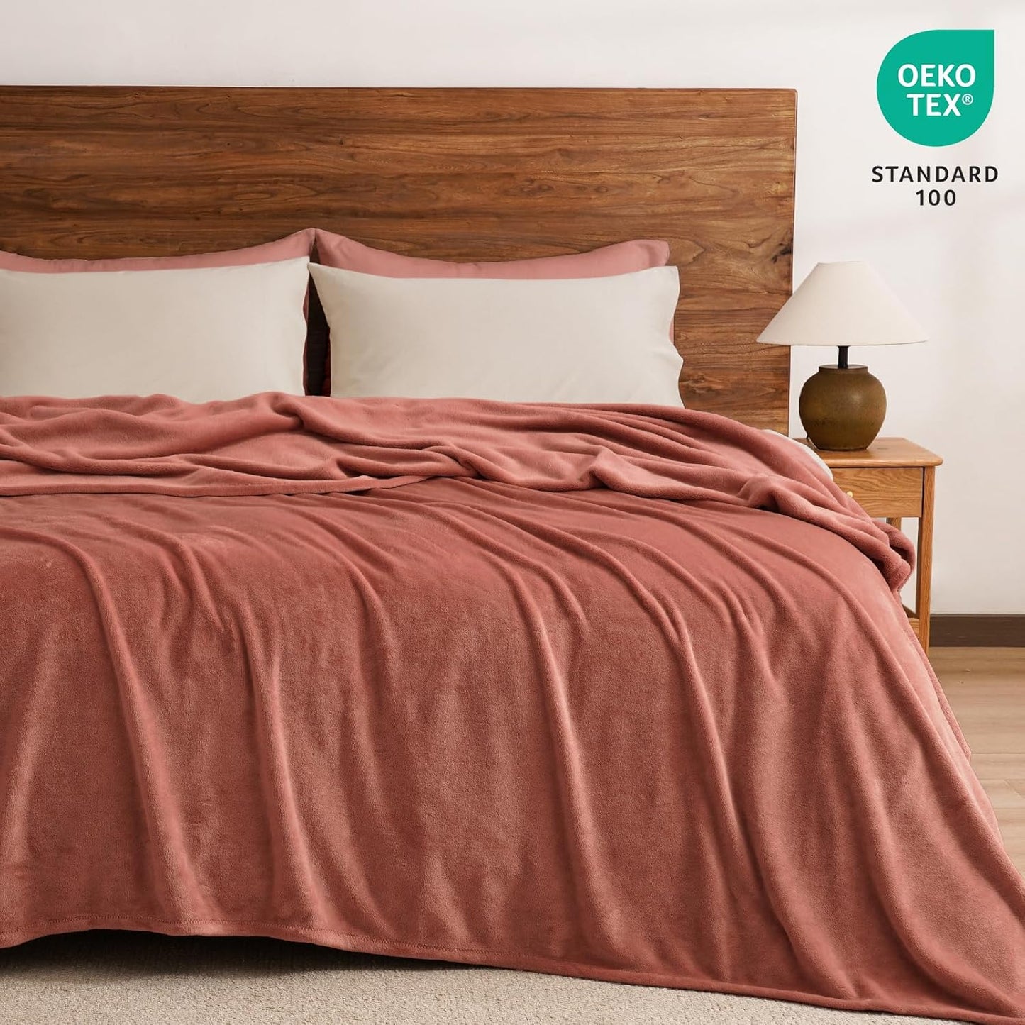 PHF Ultra Soft Fleece Blanket Twin Size, No Shed No Pilling Luxury Plush Cozy 300GSM Lightweight Blanket for Bed, Couch, Chair, Sofa Suitable for All Season, 66" x 90", Brick Red