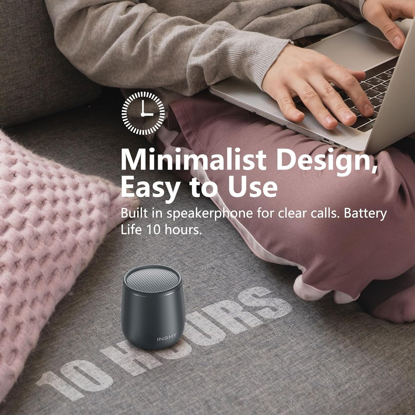 INSMY Small Bluetooth Speaker, Waterproof Mini Portable Wireless Speaker, Punchy Bass Rich Audio Stereo Pairing, Handheld Pocket Size Built in Mic for Hiking Biking Gift Laptop Tablet (Gray)