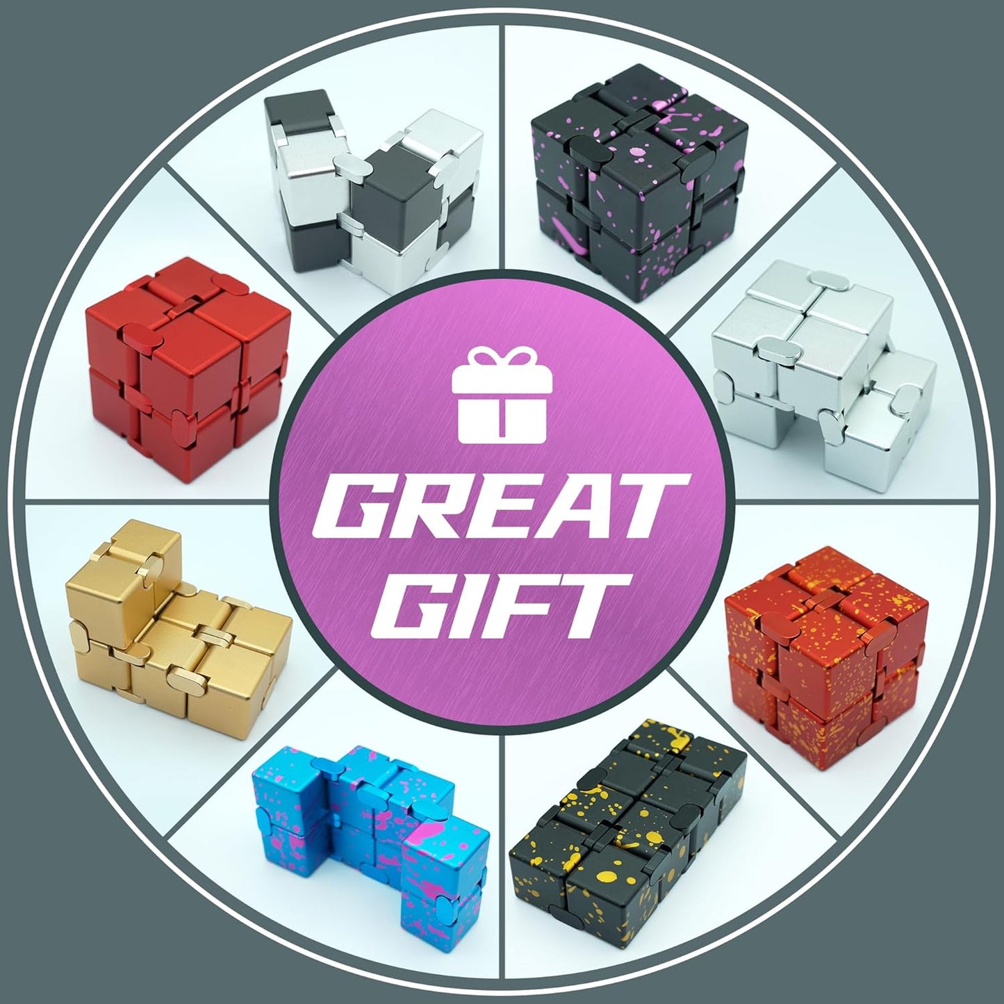 Infinity Cube, Metal Fidget Toy Infinity Cubes, ADHD Fidgets Toys for Adults, Fidgets Sensory Toys for Kids, Adults Fidget Toys for Mother Father (Black Pink)