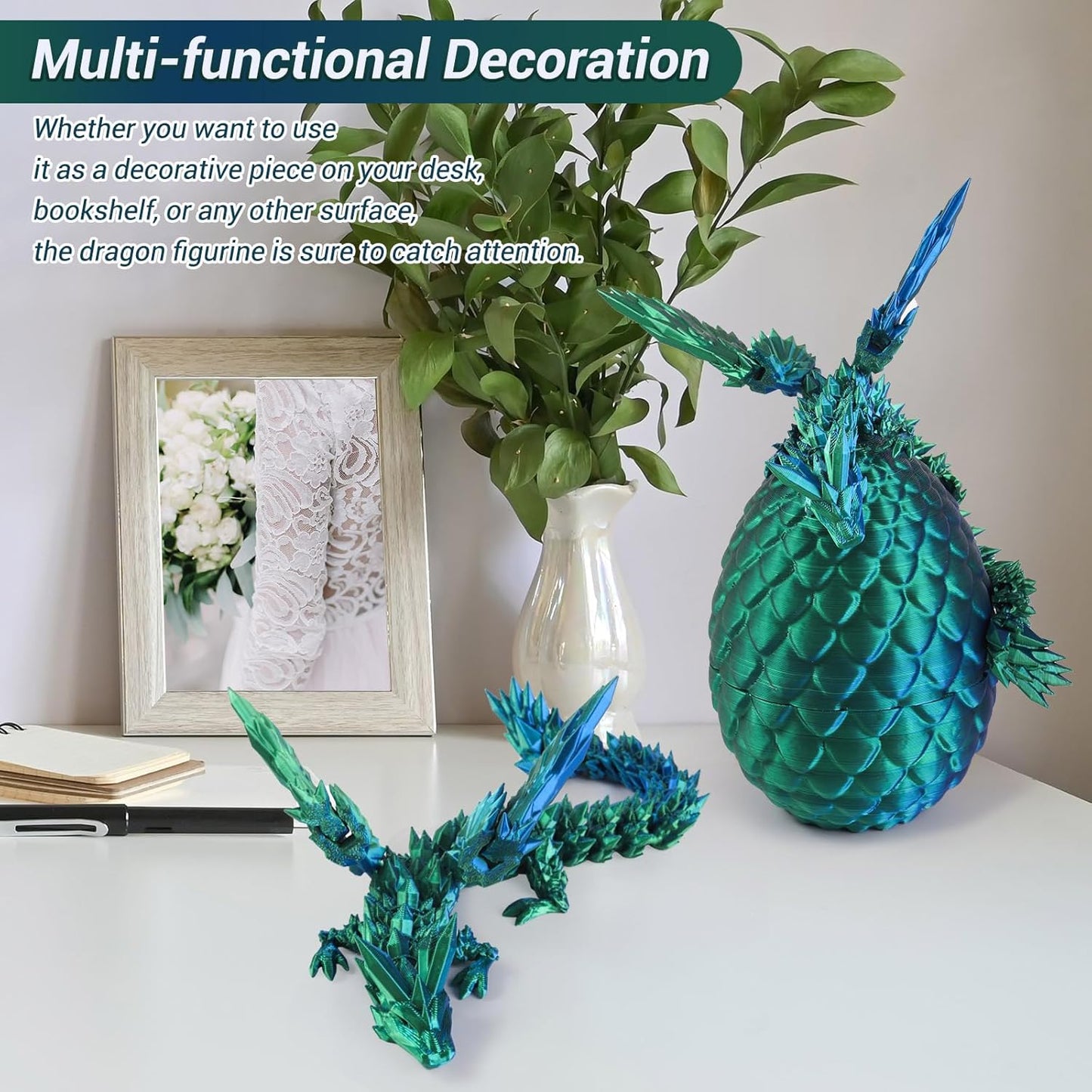 Antetek 3D Printed Dragon with Wings,3D Printed Dragon Egg,3D Printed Dragon in Egg, Movable Articulated Crystal Dragon Eggs with Dragon Inside with Wings