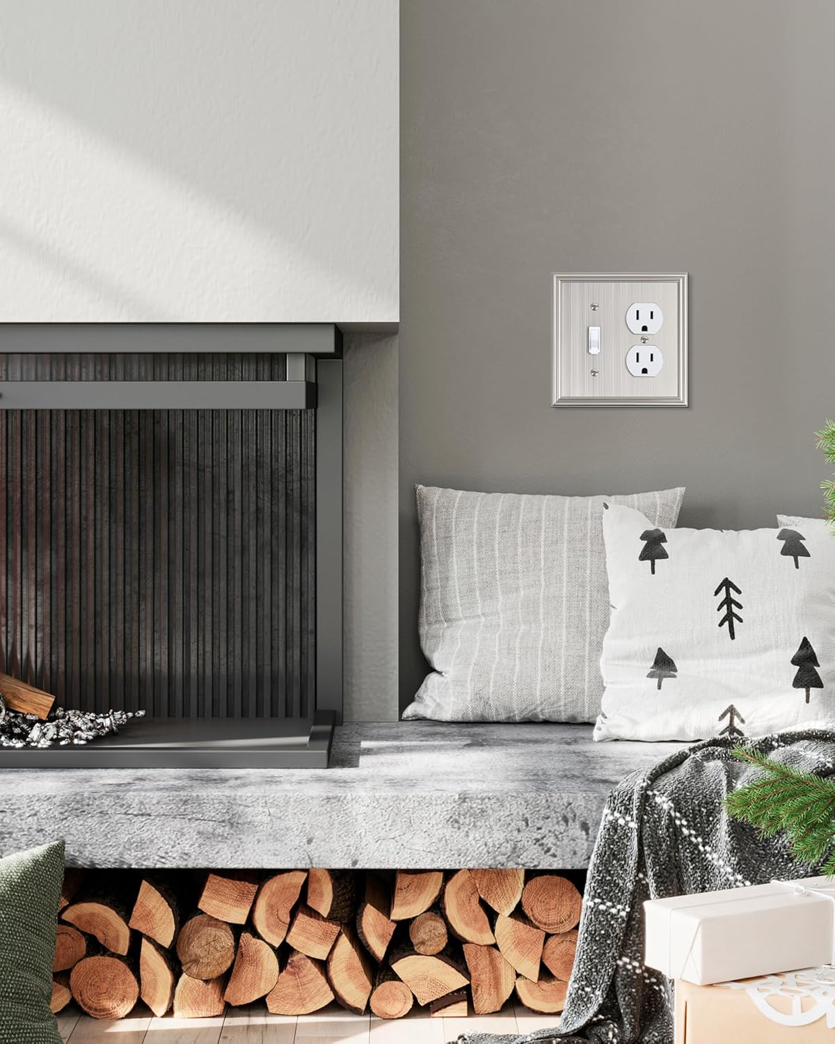 2-Pack Combo Toggle/Duplex Light Switch Cover Plate, Brushed Nickel Wall Outlet Cover Plate, Decorative Wall Receptacle Cover for Electrical Outlets, Light Switch, Durable Solid Zinc Alloy