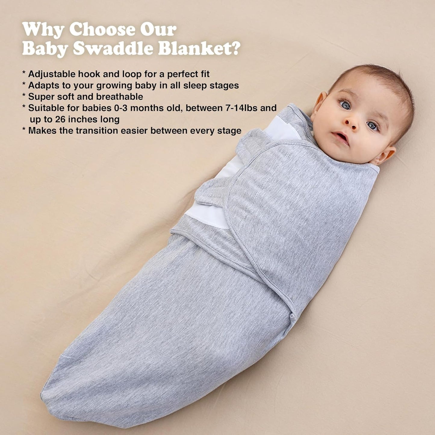 Bublo Baby Swaddles for Newborns – 3-Pack Infant Swaddles 0-3 Months – Adjustable Swaddle Sleep Sack – Soft Organic Cotton Baby Wrap for Safe & Cozy Sleep (Melange Grey)