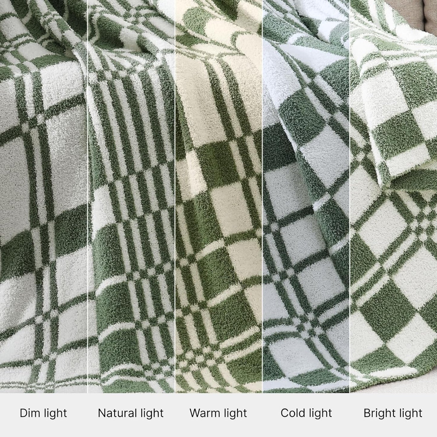 WRENSONGE Checkered Throw Blanket, Olive Green Soft Cozy Fluffy Warm Hand Made Throw Blankets for Couch, Sofa, Chair, Bed, Camping, Picnic, Travel Lightweight Bed Blanket - 50"*60"