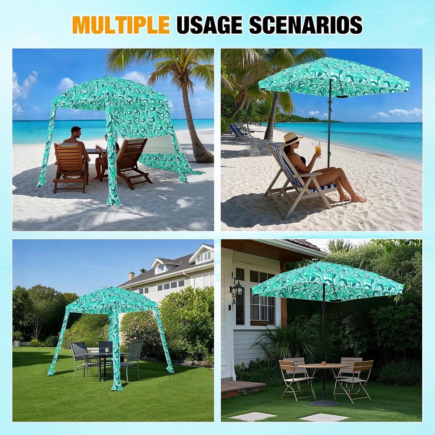 HOMEDEMO Beach Canopy UPF 50+, 6'×6', Easy Set up and Take Down Tent with Sand Pockets, Side Wall Shade Wind Waterproof for Kids, Family & Friends