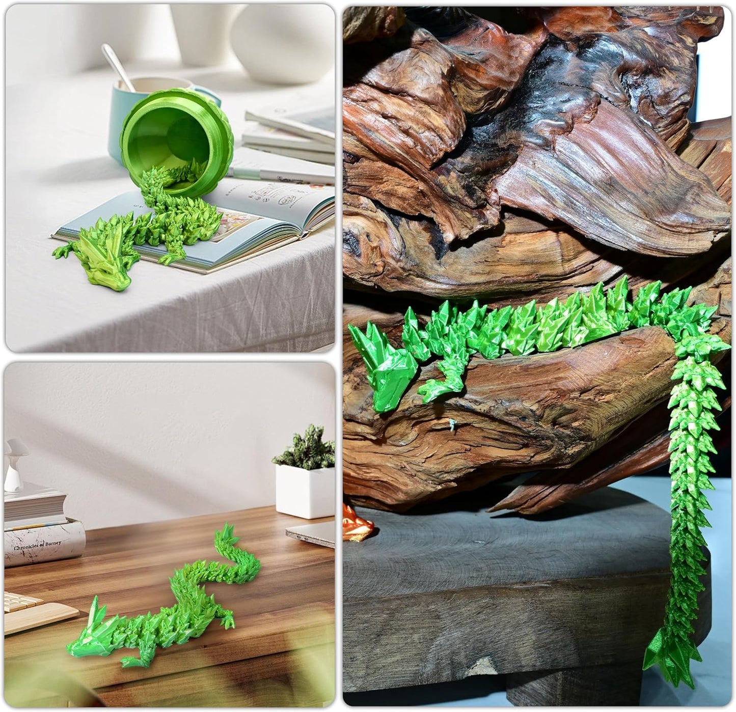 3D Printed Dragon,Dragon Eggs with Dragon Inside,Articulated Crystal Dragon Toys for Kids Home Decor, Executive Dragon Fidget Desk Toys (Lser Yellow & Green)