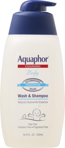 Aquaphor Baby Wash and Shampoo - Mild, Tear-free 2-in-1 Solution for Baby’s Sensitive Skin - 16.9 fl. oz. Pump