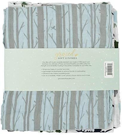 GRACED SOFT LUXURIES Extra Soft Muslin Swaddle Baby Blankets 70% Rayon from 30% Cotton 2 Pack (Woodland Forest)