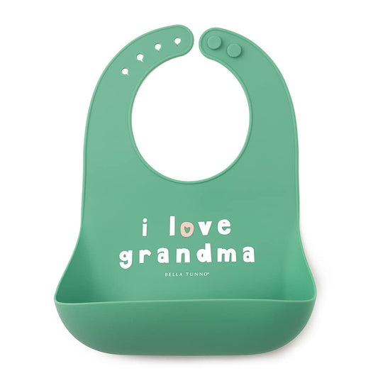 Bella Tunno Baby Bib for Eating, Waterproof Silicone Bib with Large Food Catcher, Adjustable Fit for Babies 4-12 months & Toddlers 1-3 Years, Boys & Girls, I Love Grandma
